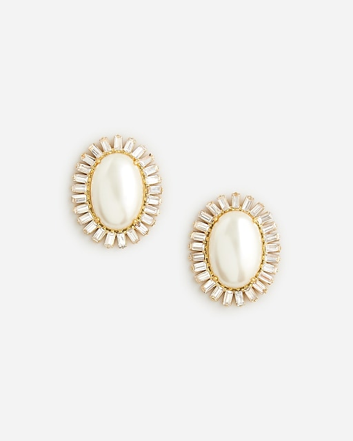 womens Oversized faux-pearl and crystal stud earrings