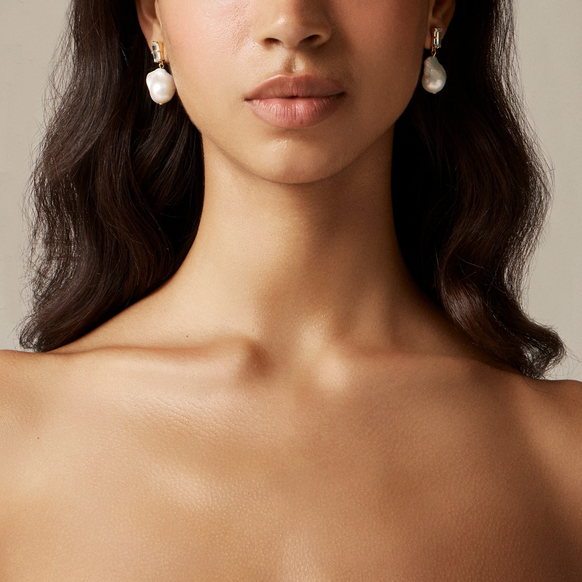 womens Freshwater pearl and baguette crystal drop earrings