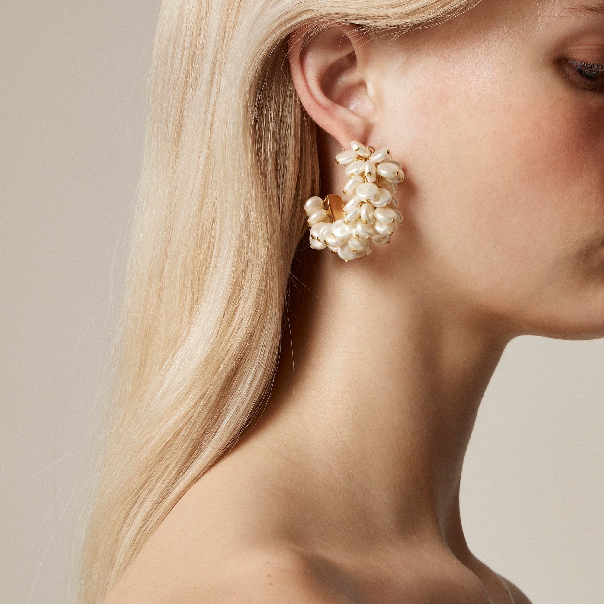 womens Pearl cluster hoop earrings