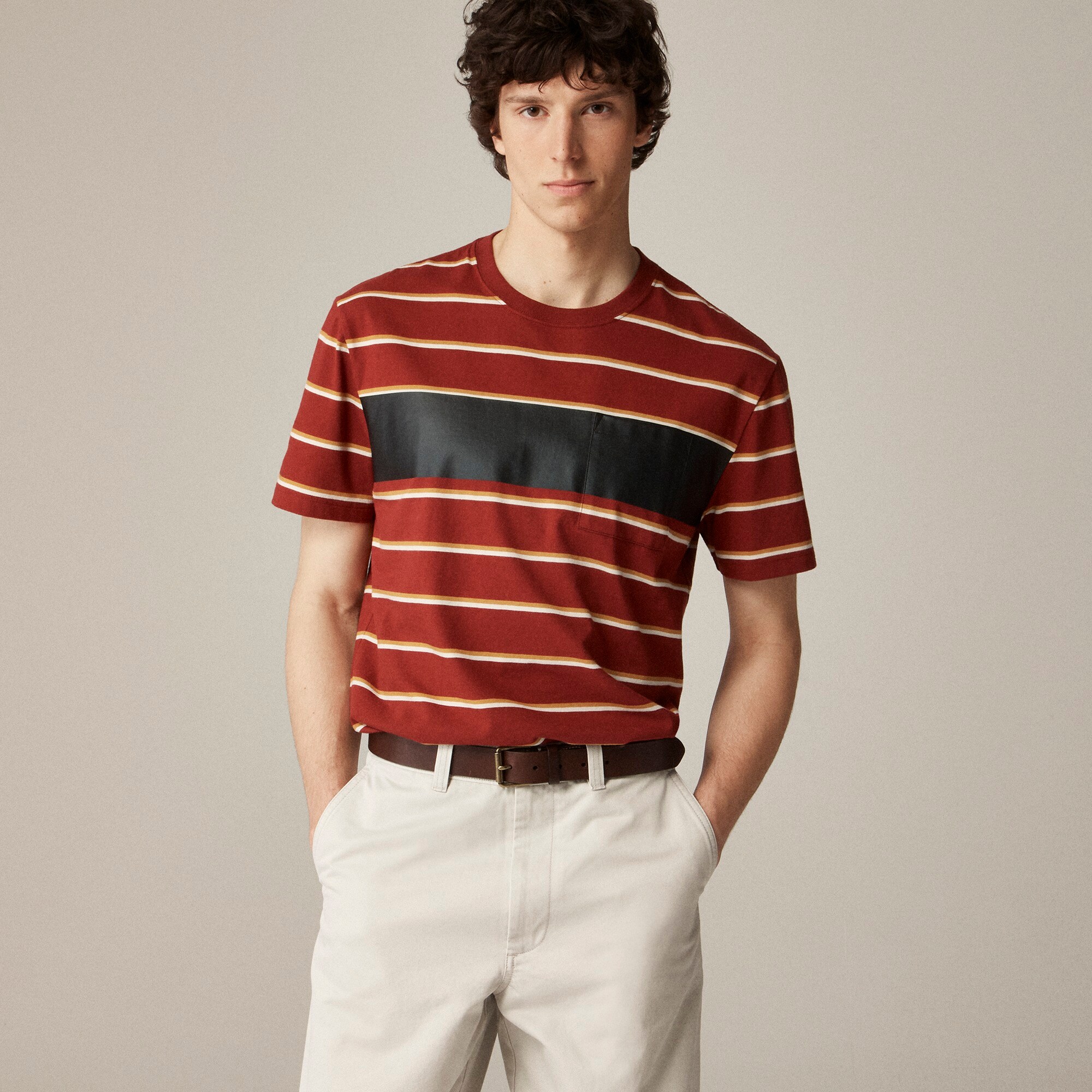 mens BEAMS PLUS X J.Crew striped T-shirt with applied detail