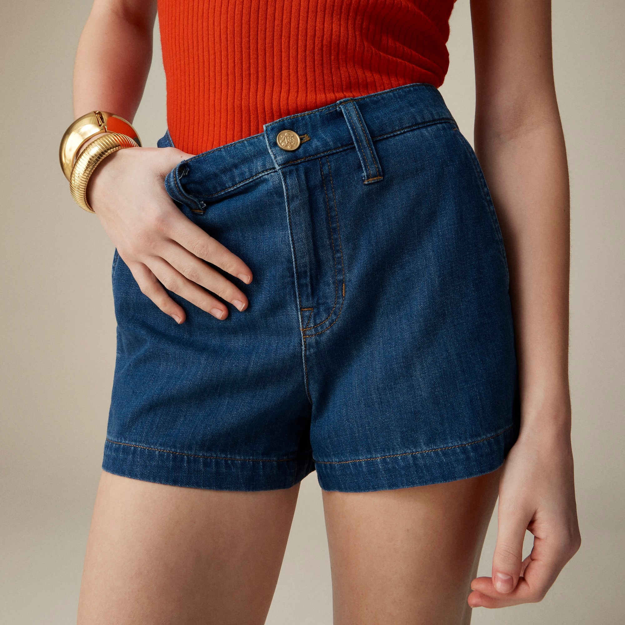 A-line denim short in blue twill - image 3