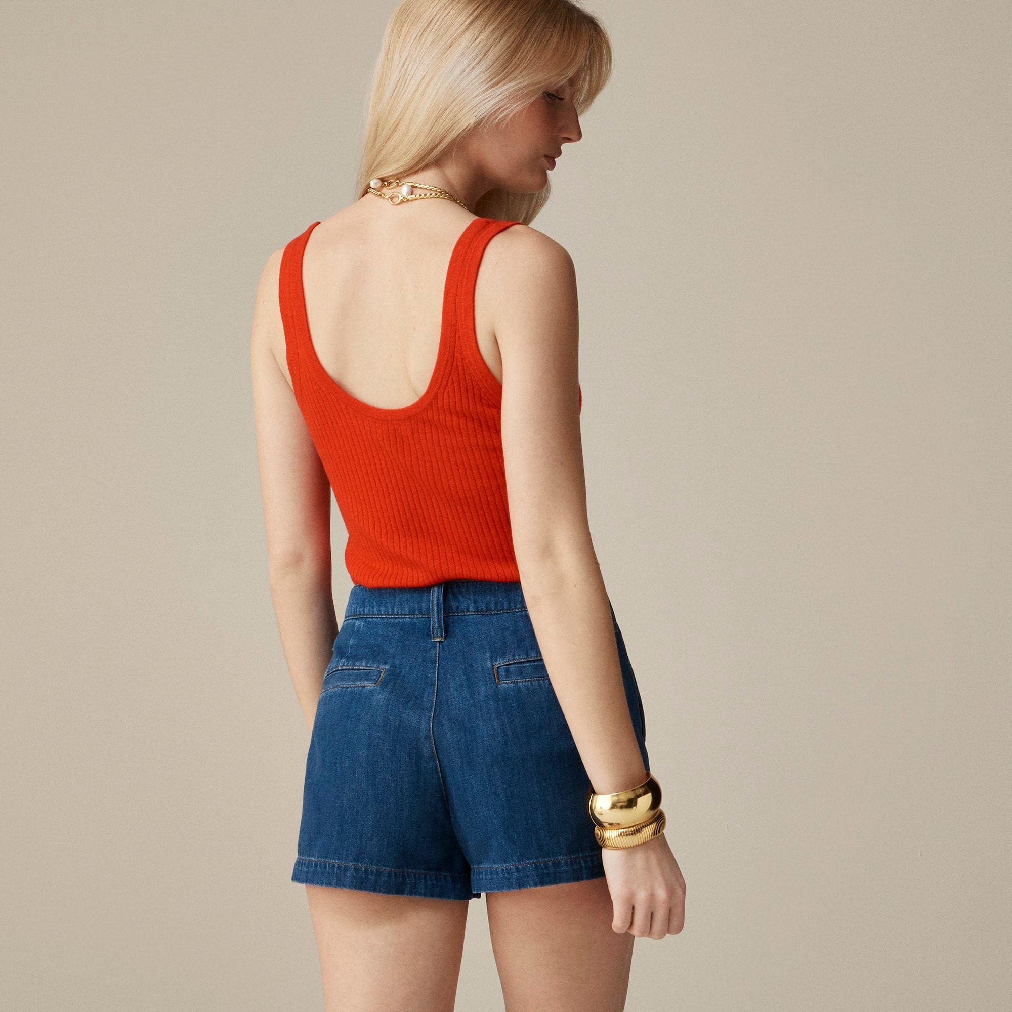 A-line denim short in blue twill - image 4