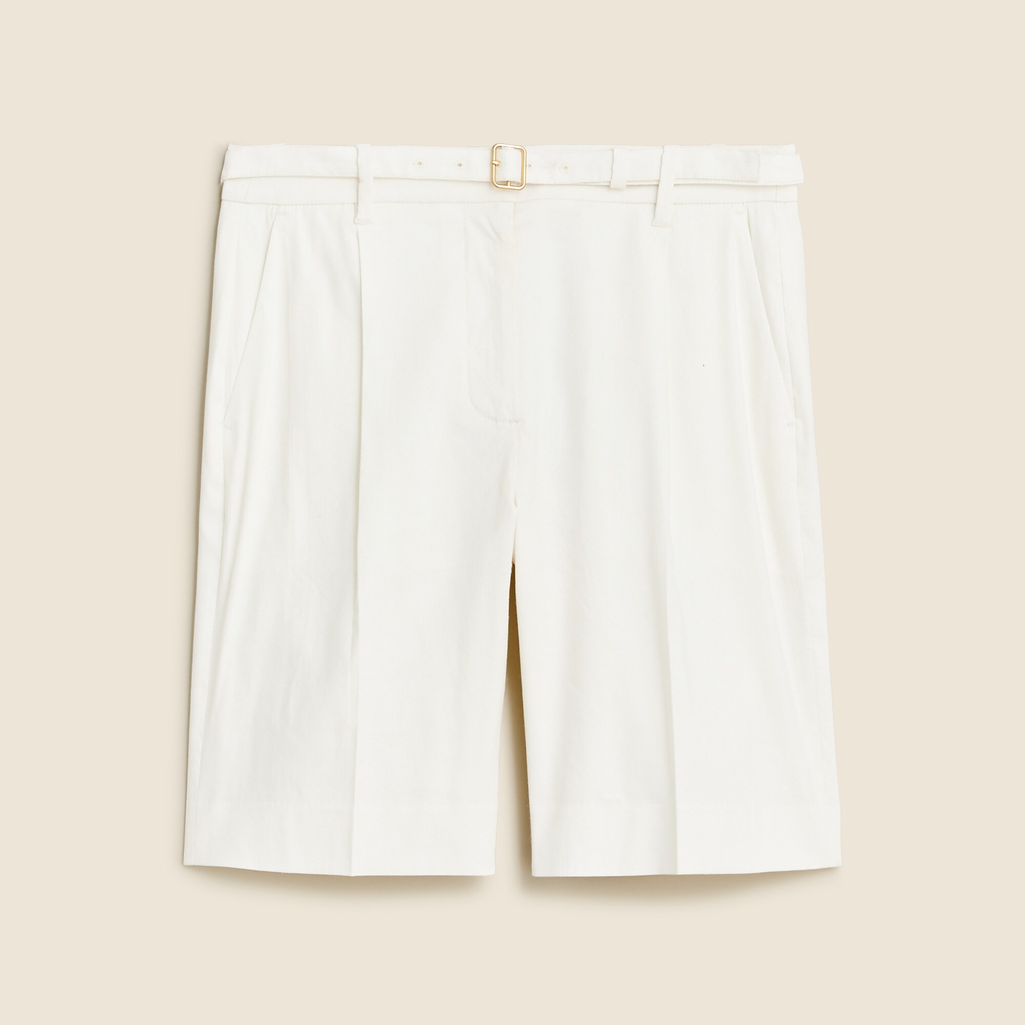 Pleated 9" trouser short with belt in linen blend