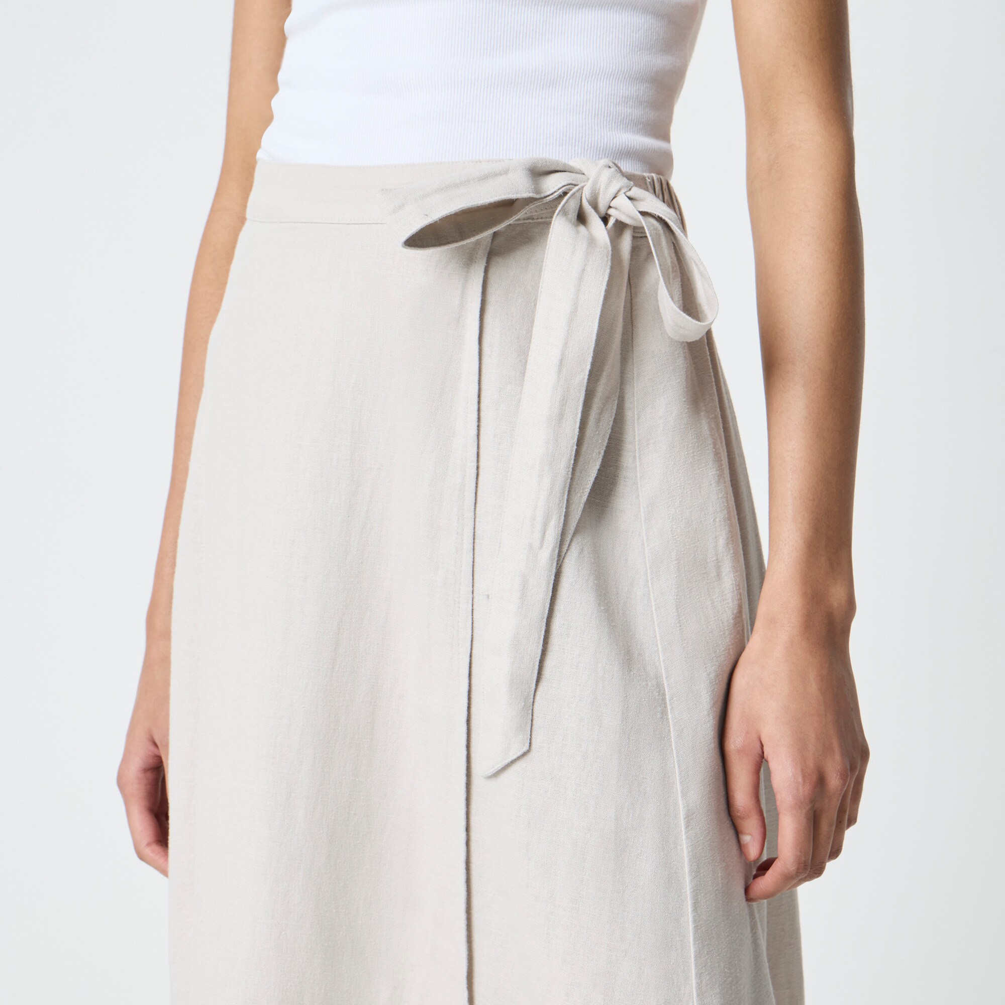 Linen-blend faux-wrap skirt