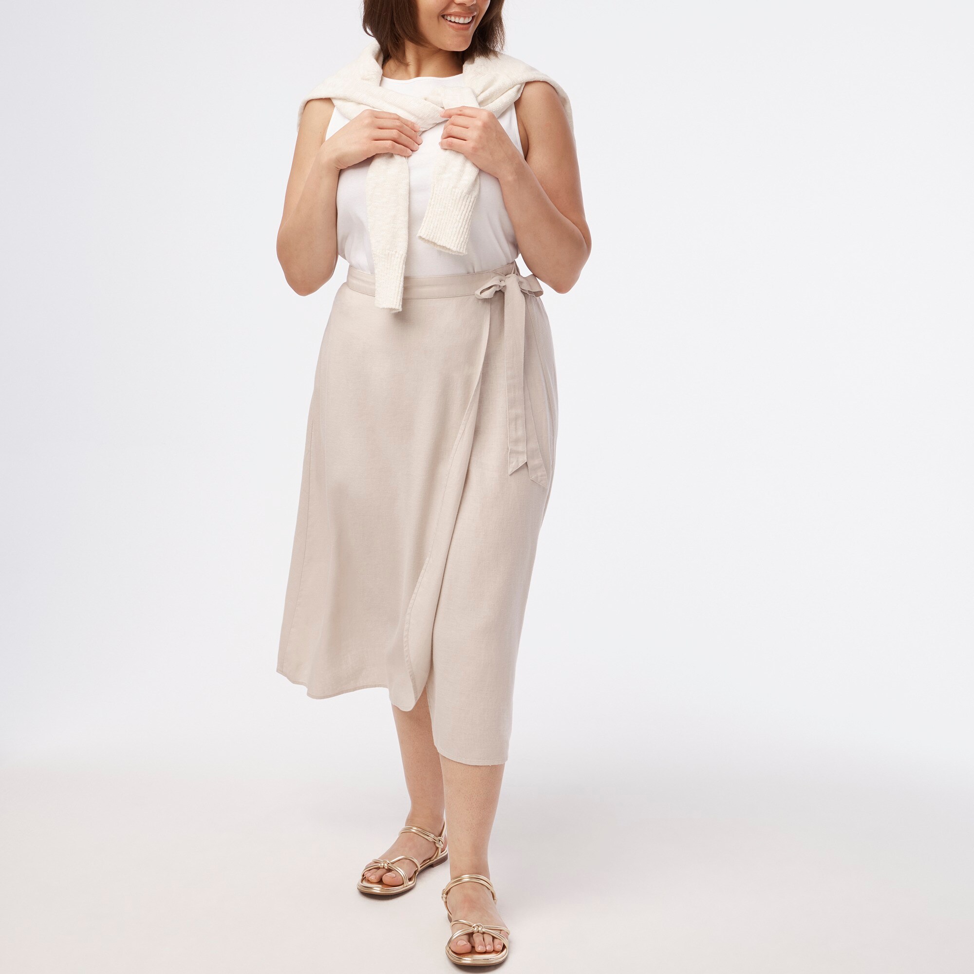 Women's Linen-Blend Faux-Wrap Skirt (Silver Sand, Size 3X) J.Crew Factory