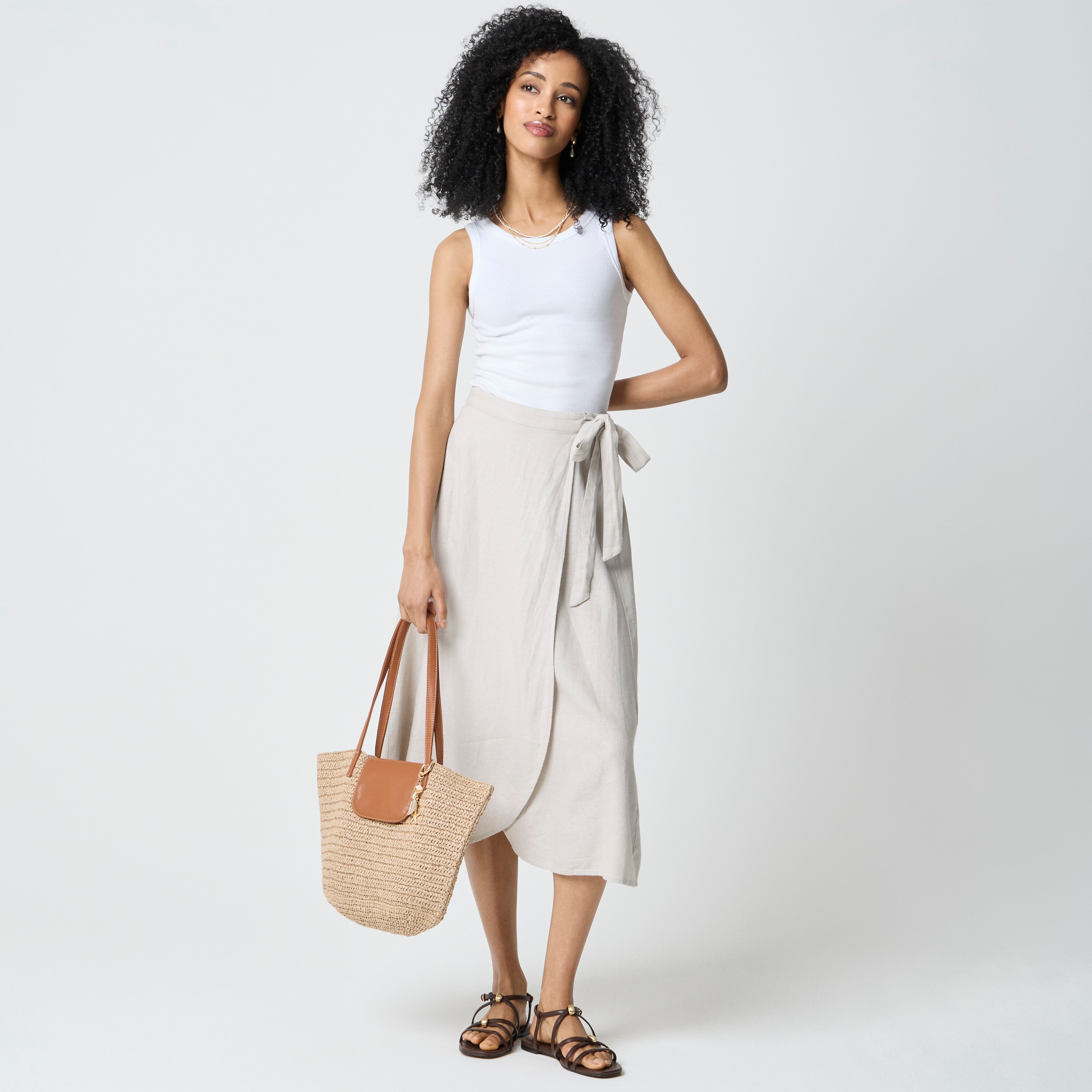 Linen-blend Faux-wrap Skirt For Women | Factory