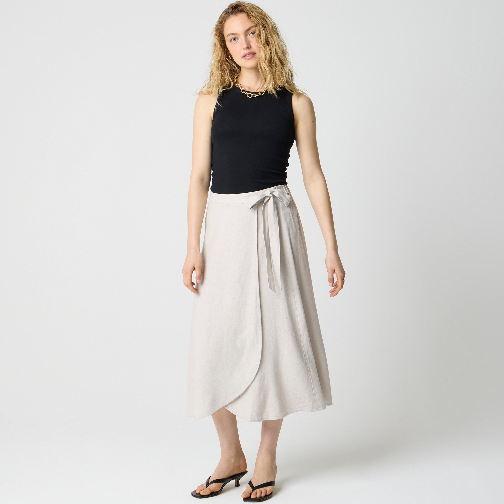  Petite linen-blend pull-on faux-wrap skirt