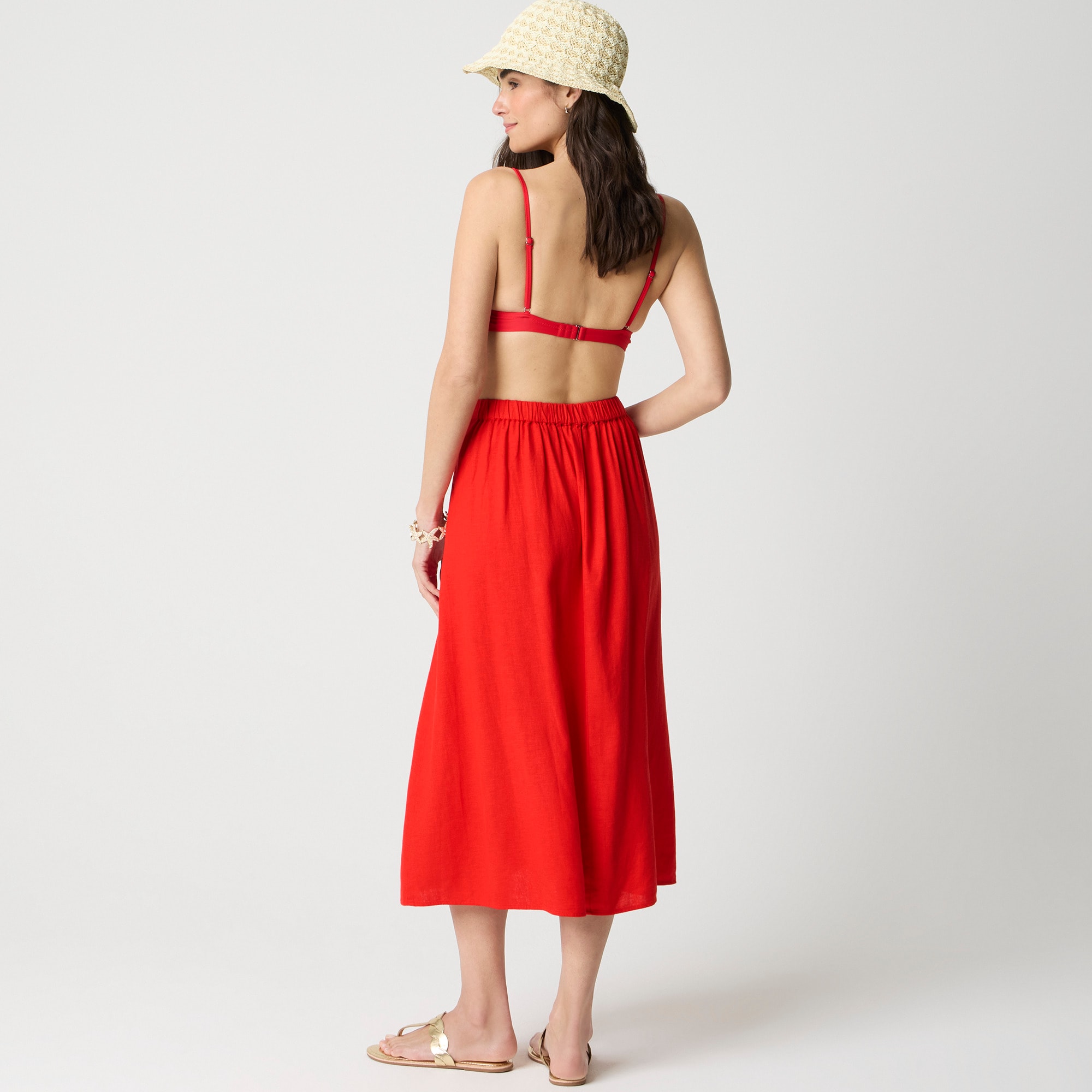 Linen-blend faux-wrap skirt