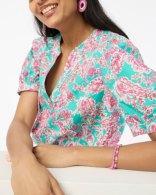 womens Printed short-sleeve poplin top