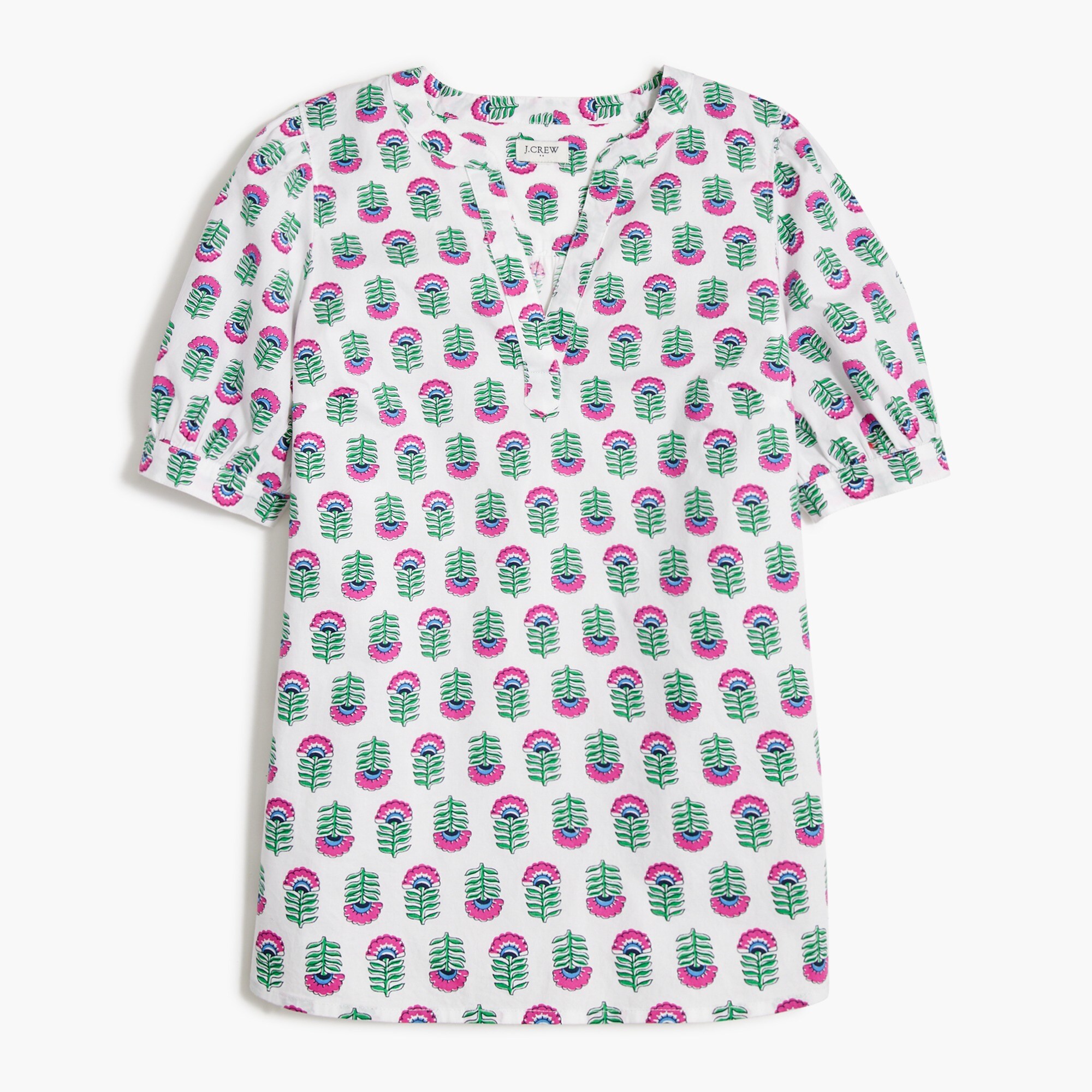 Printed short-sleeve poplin top
