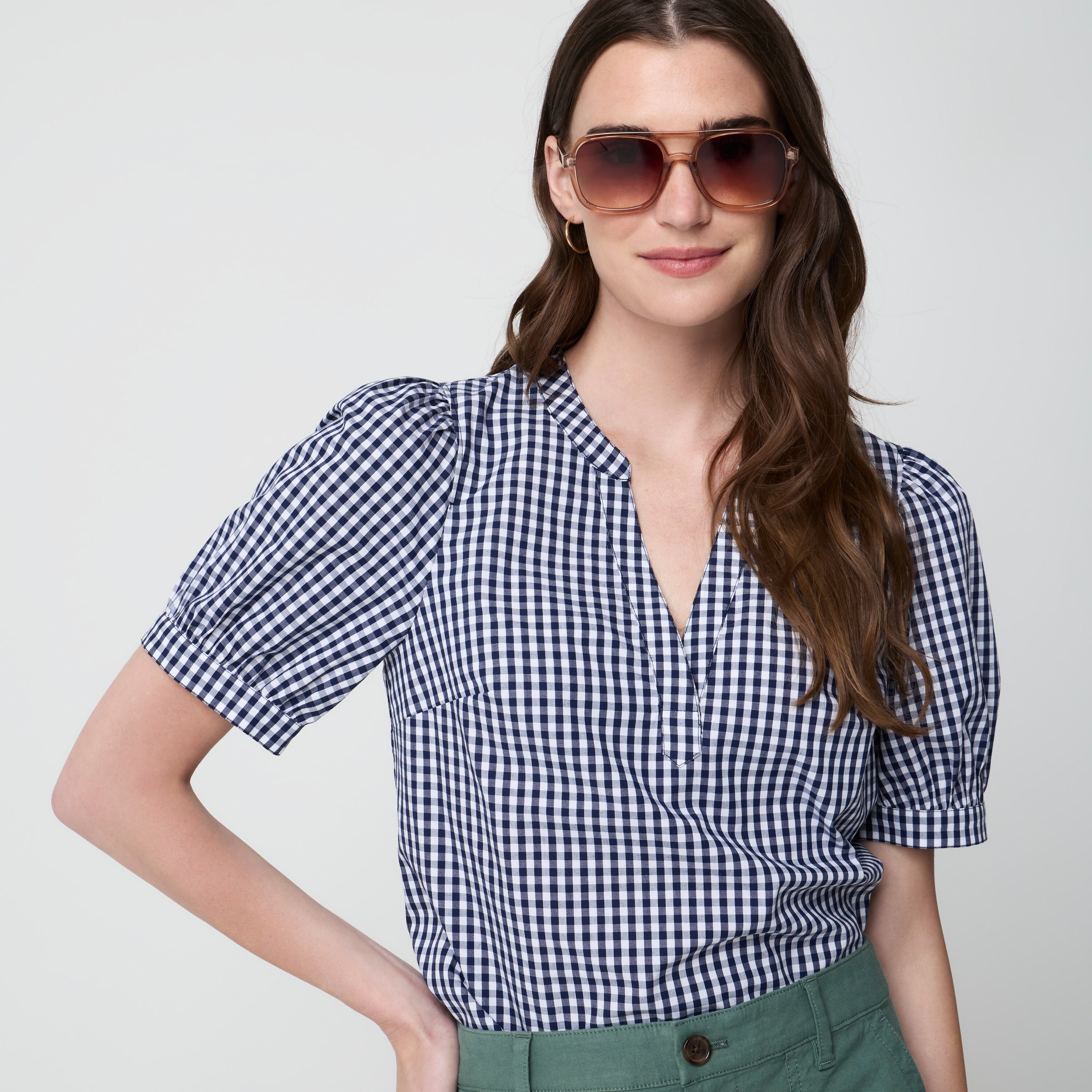 Printed short-sleeve poplin top