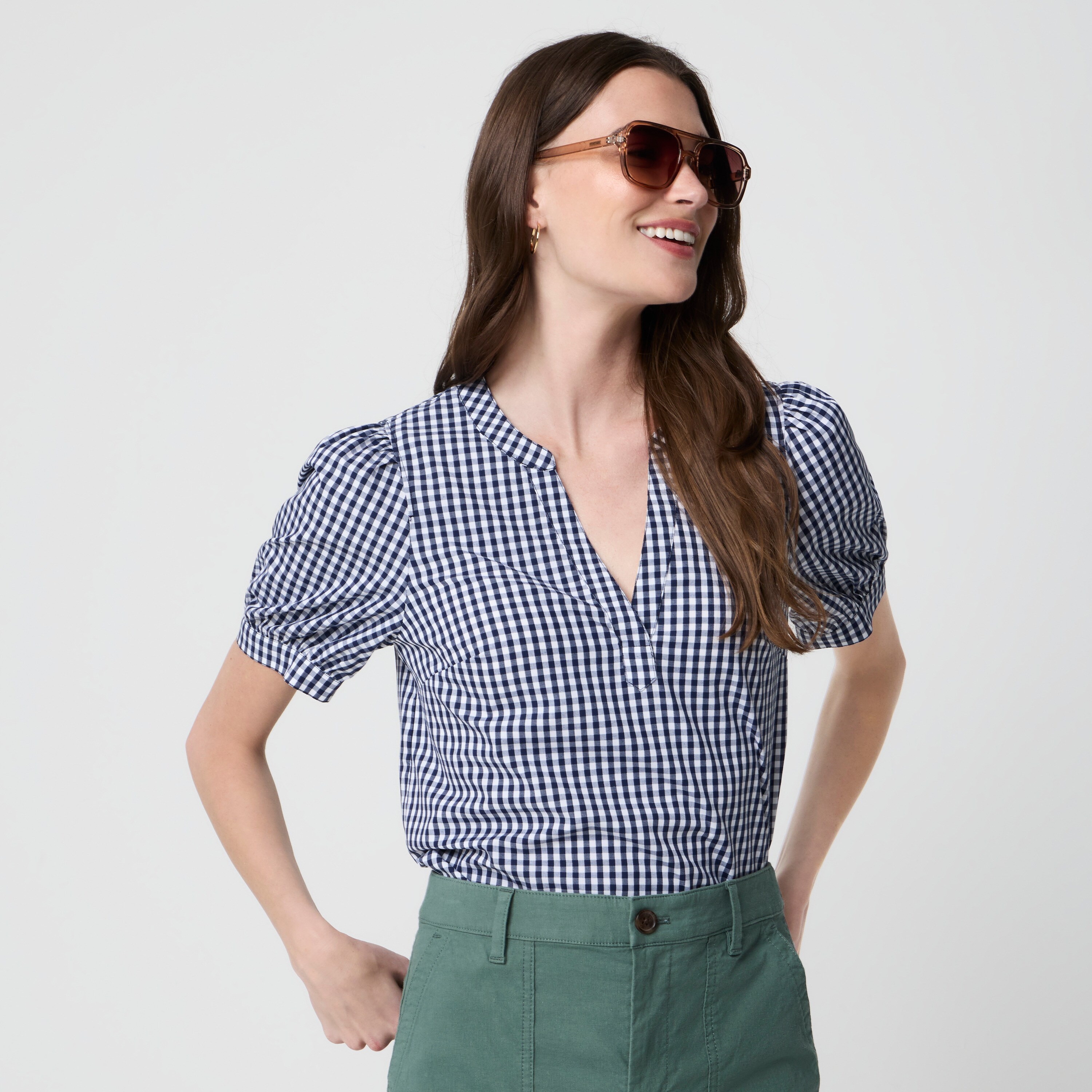 Printed short-sleeve poplin top