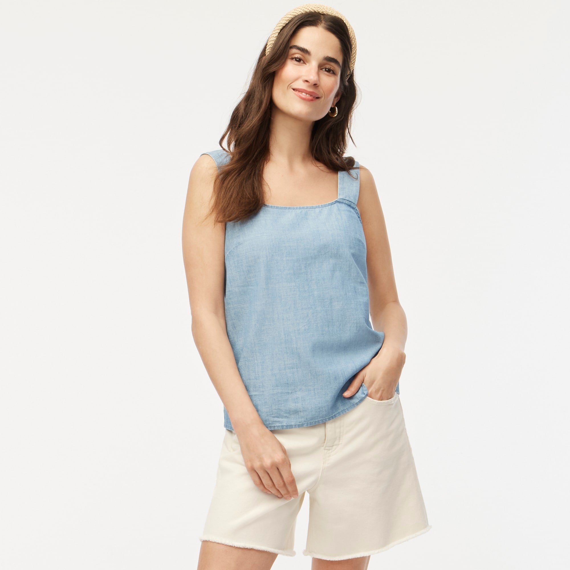 Chambray squareneck tank top