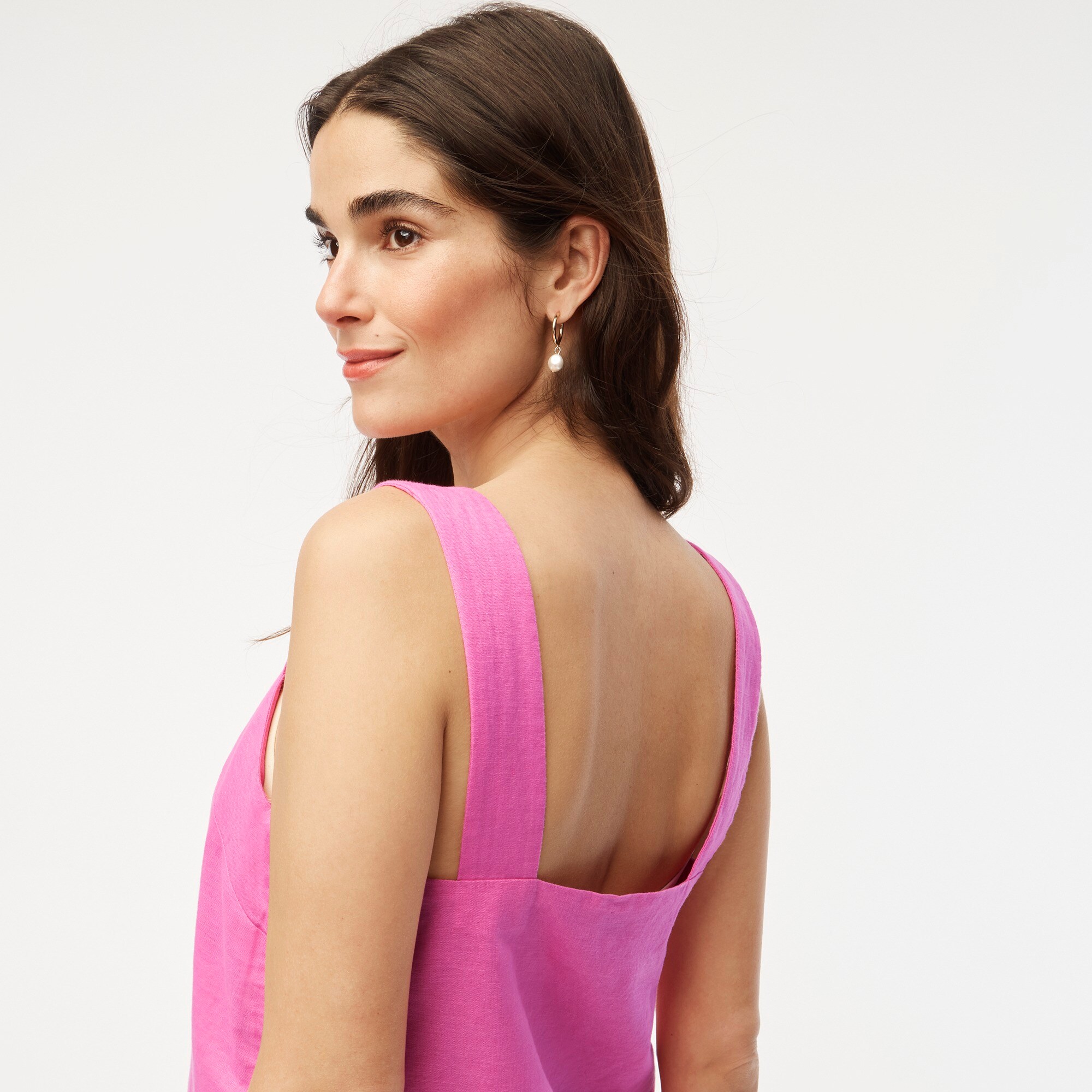 Linen-blend squareneck tank top