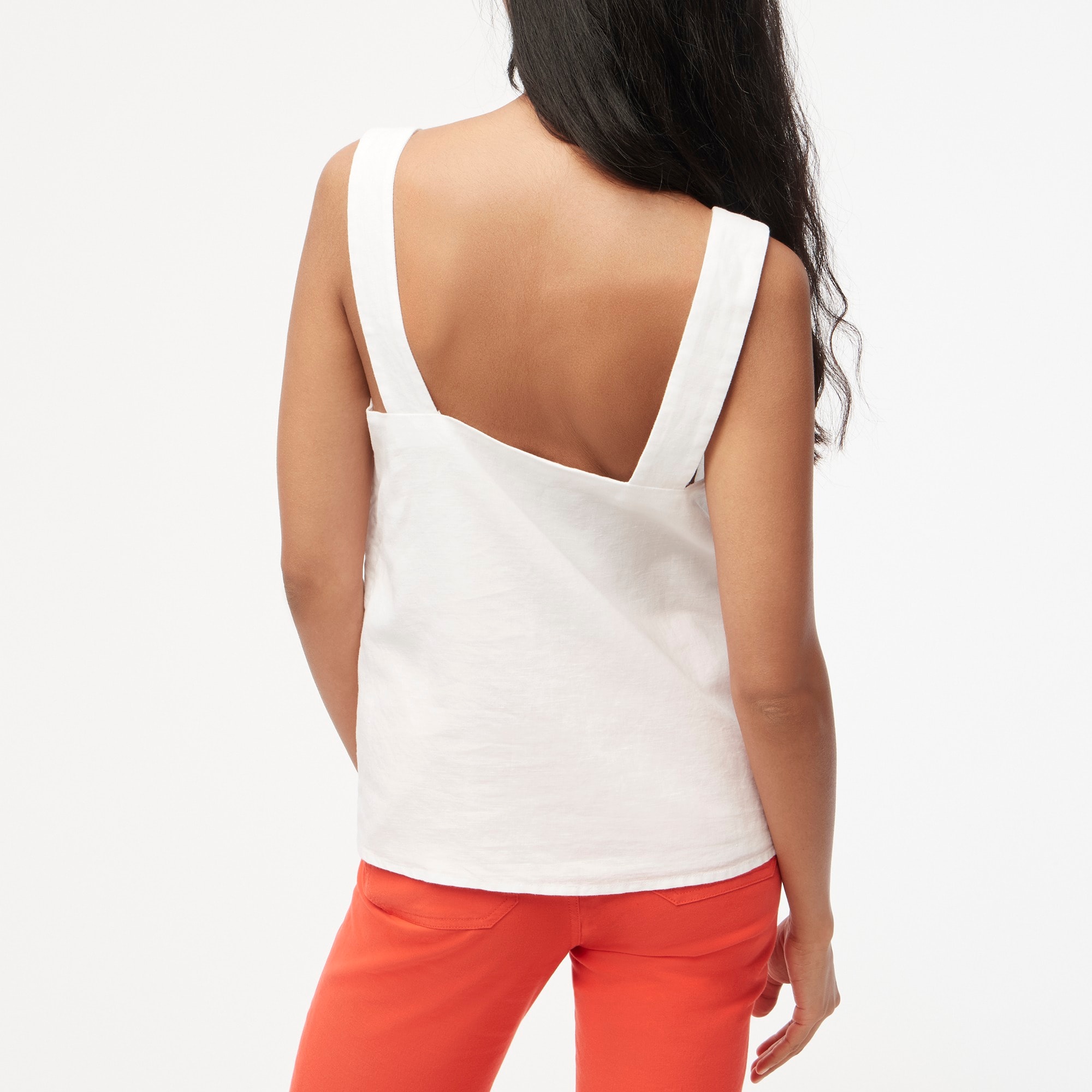 Linen-blend squareneck tank top