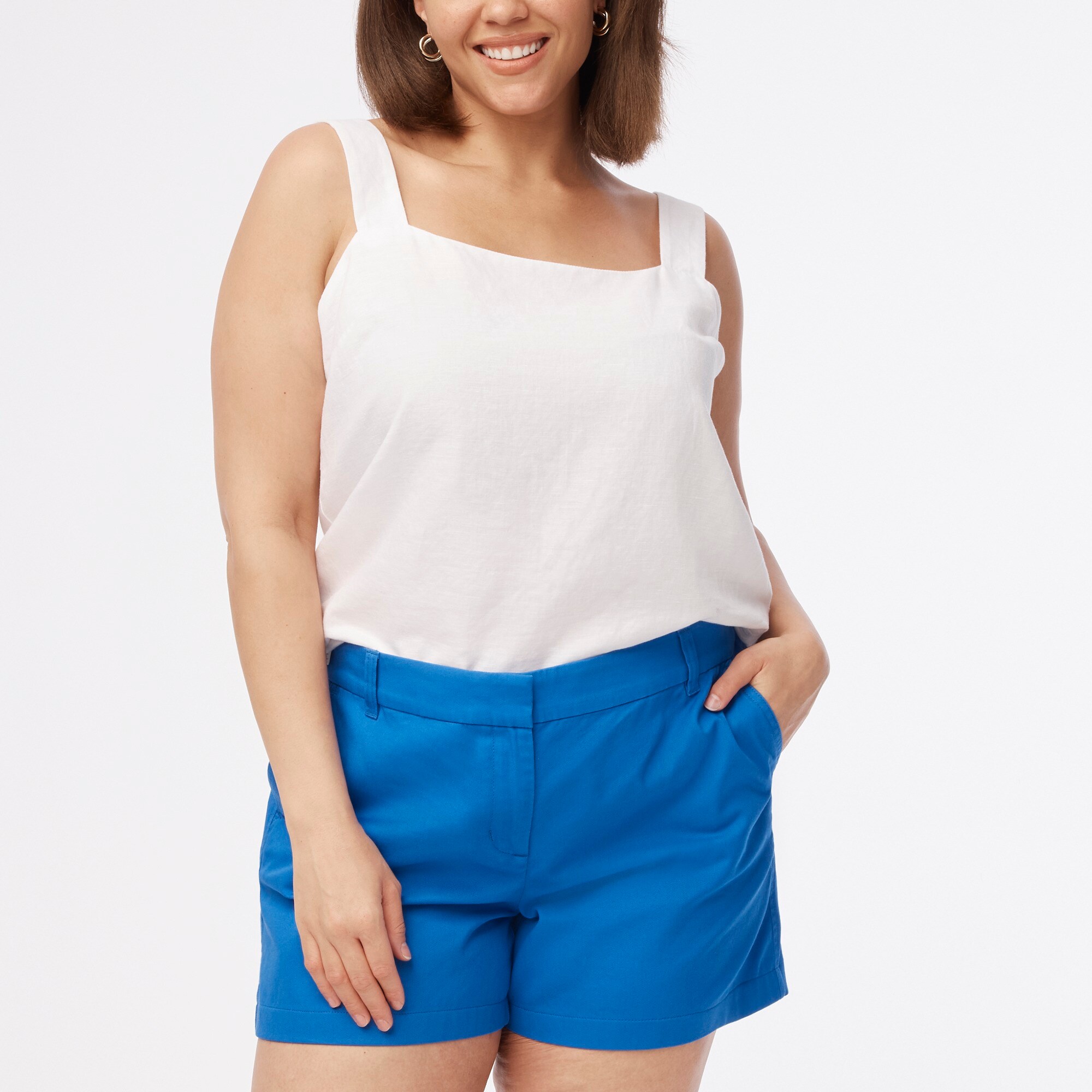 Linen-blend squareneck tank top