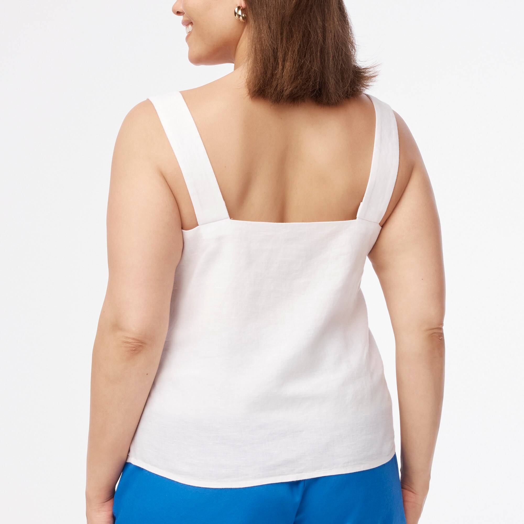 Linen-blend squareneck tank top