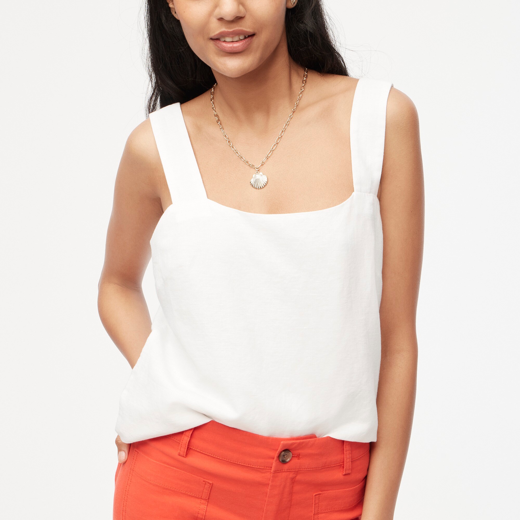 Linen-blend squareneck tank top