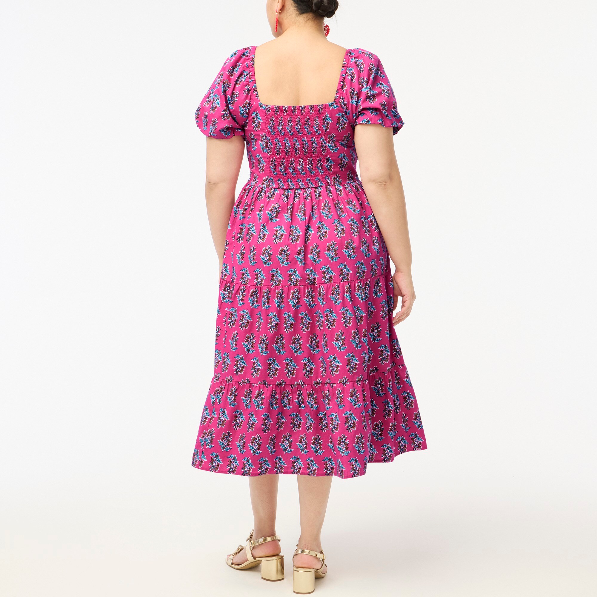 j crew tiered midi dress Women's Tiered Mixed-Media Midi Dress (Vibrant Flame Multi, Size XX-Small) J.Crew Factory
