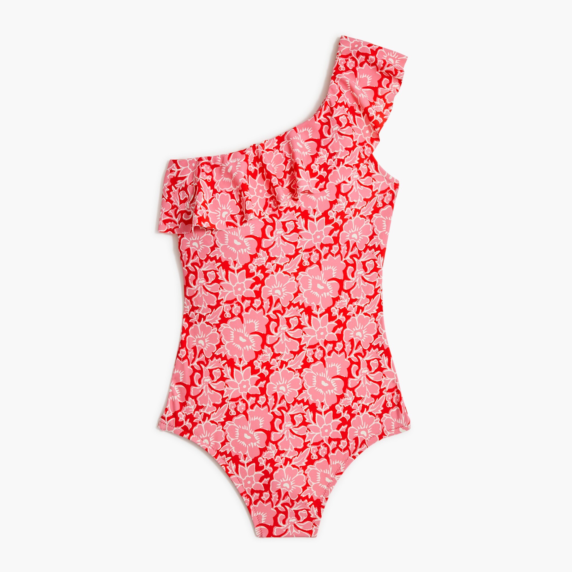 printed ruffle one-shoulder  one-piece swimsuit for women