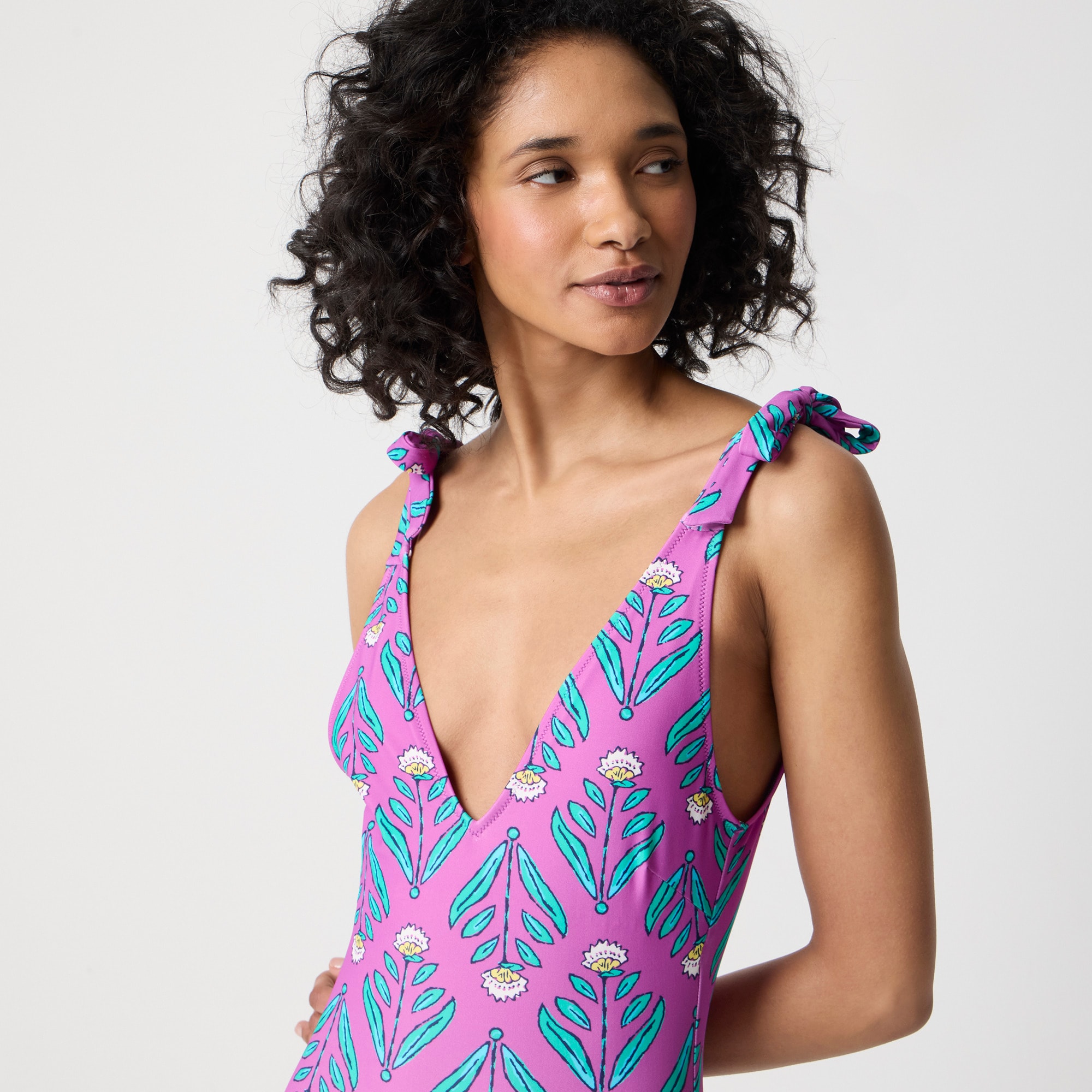 Printed tie-shoulder one-piece swimsuit