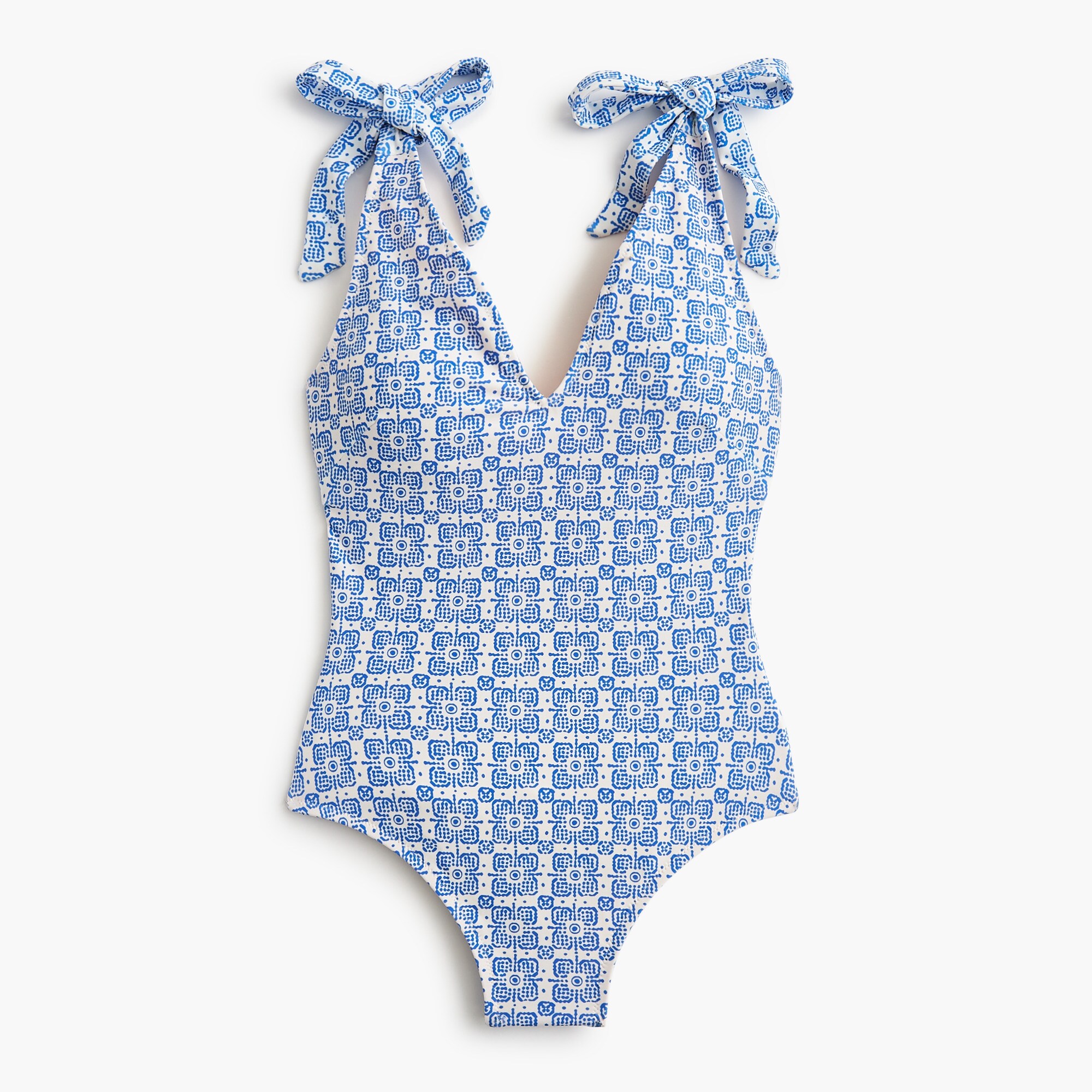 Printed tie-shoulder one-piece swimsuit