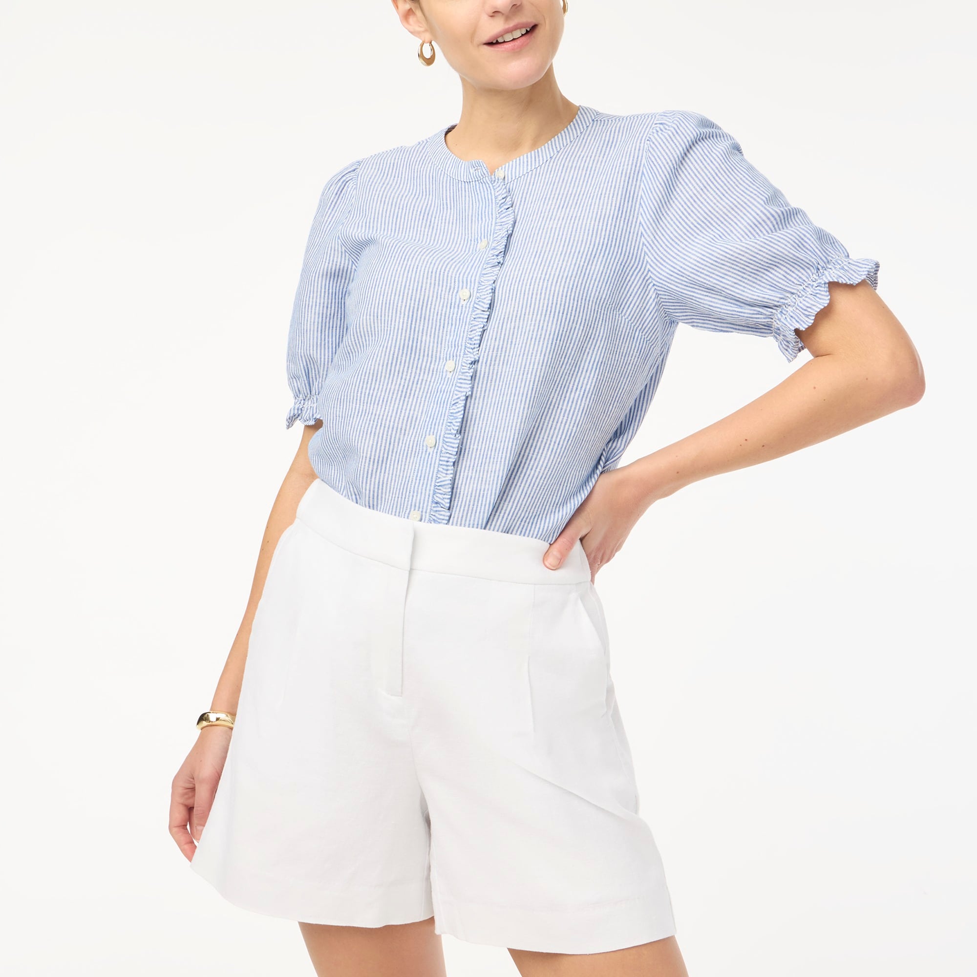  Pleated linen-blend short with elastic waist