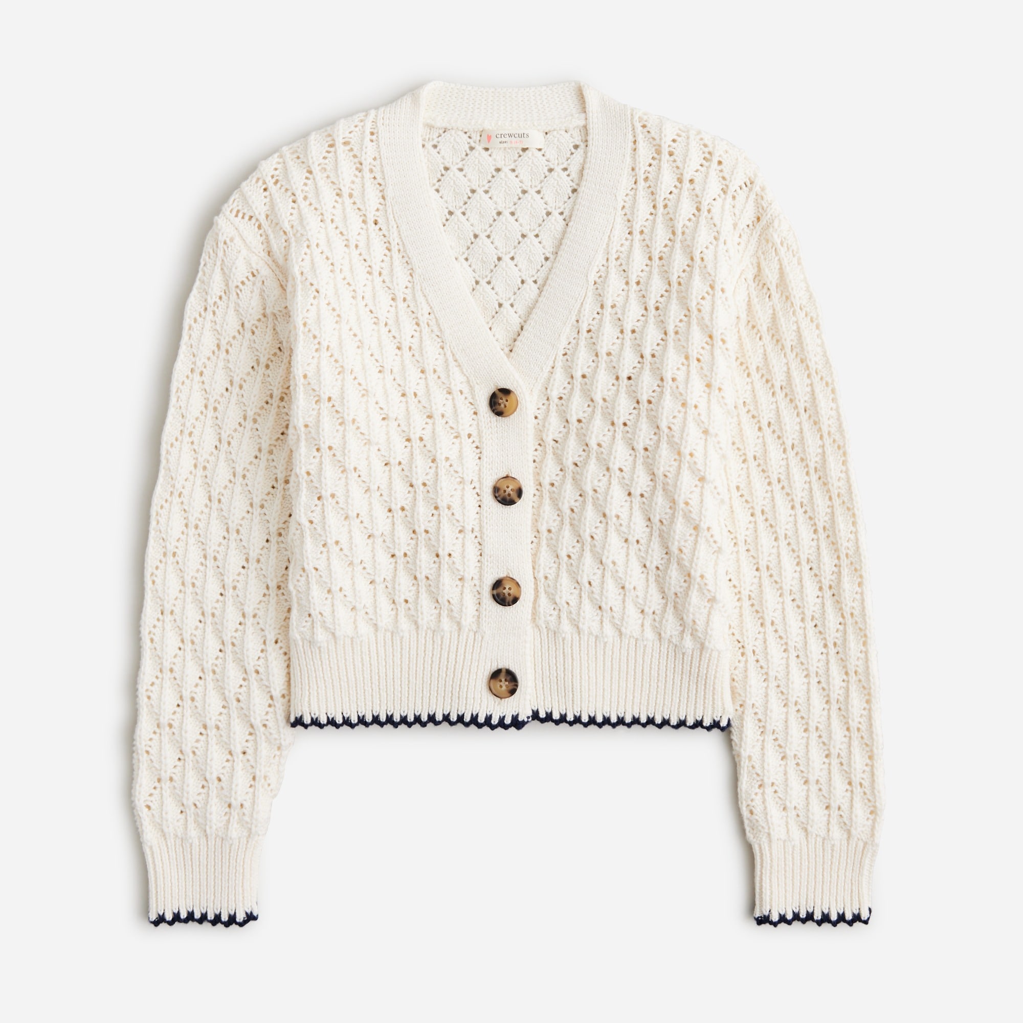  Girls' pointelle-stitch cardigan sweater in cotton