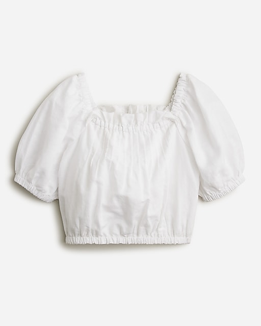 girls Girls' squareneck cropped top in linen-cotton blend