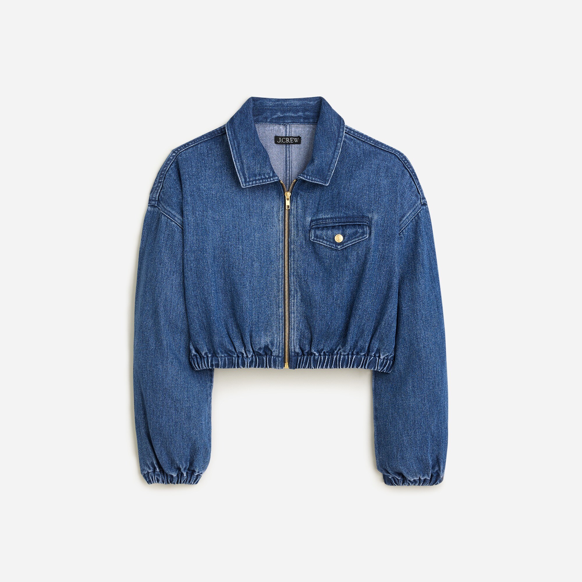 Cropped bomber jacket in drapey denim