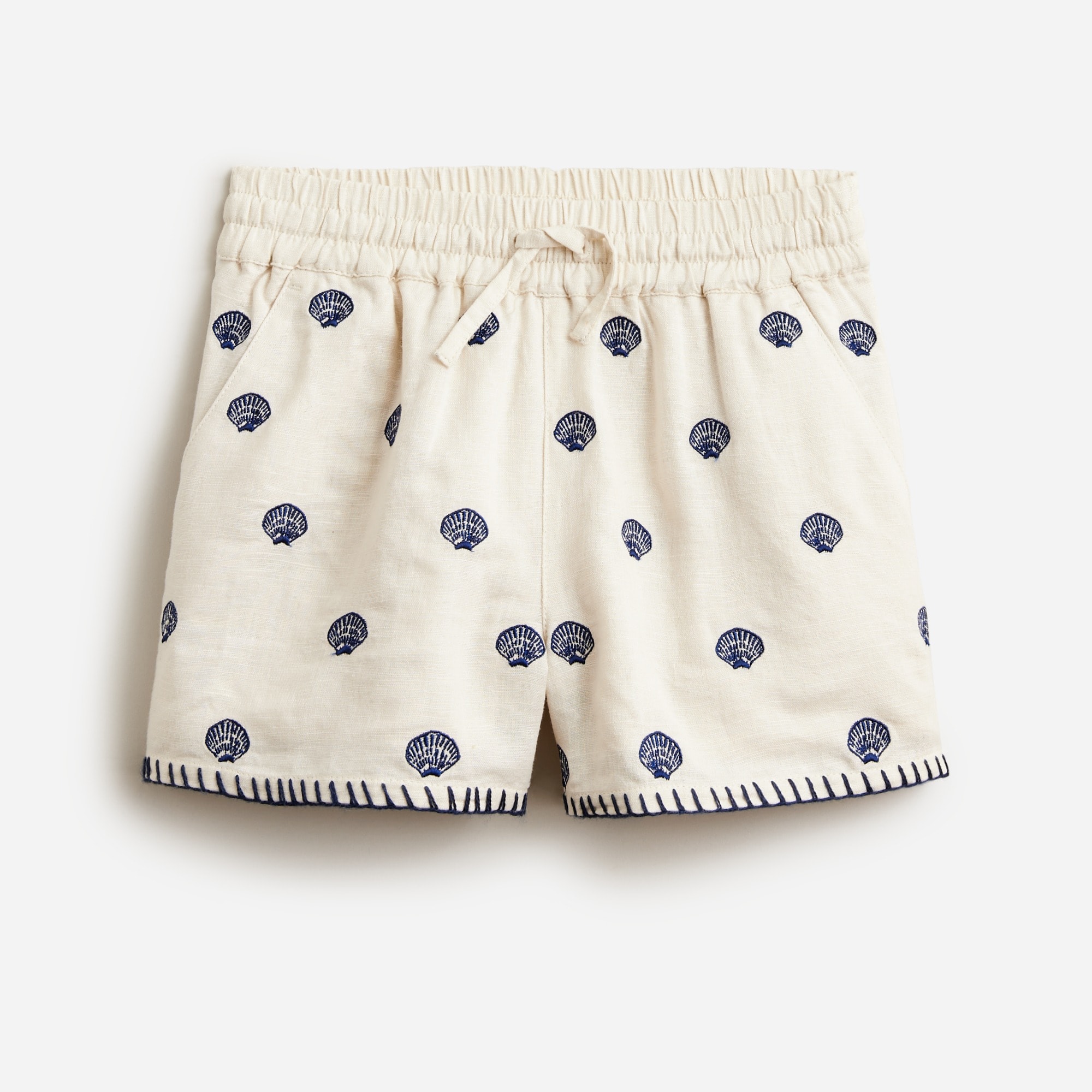 girls Girls' linen-cotton blend short with embroidered seashells