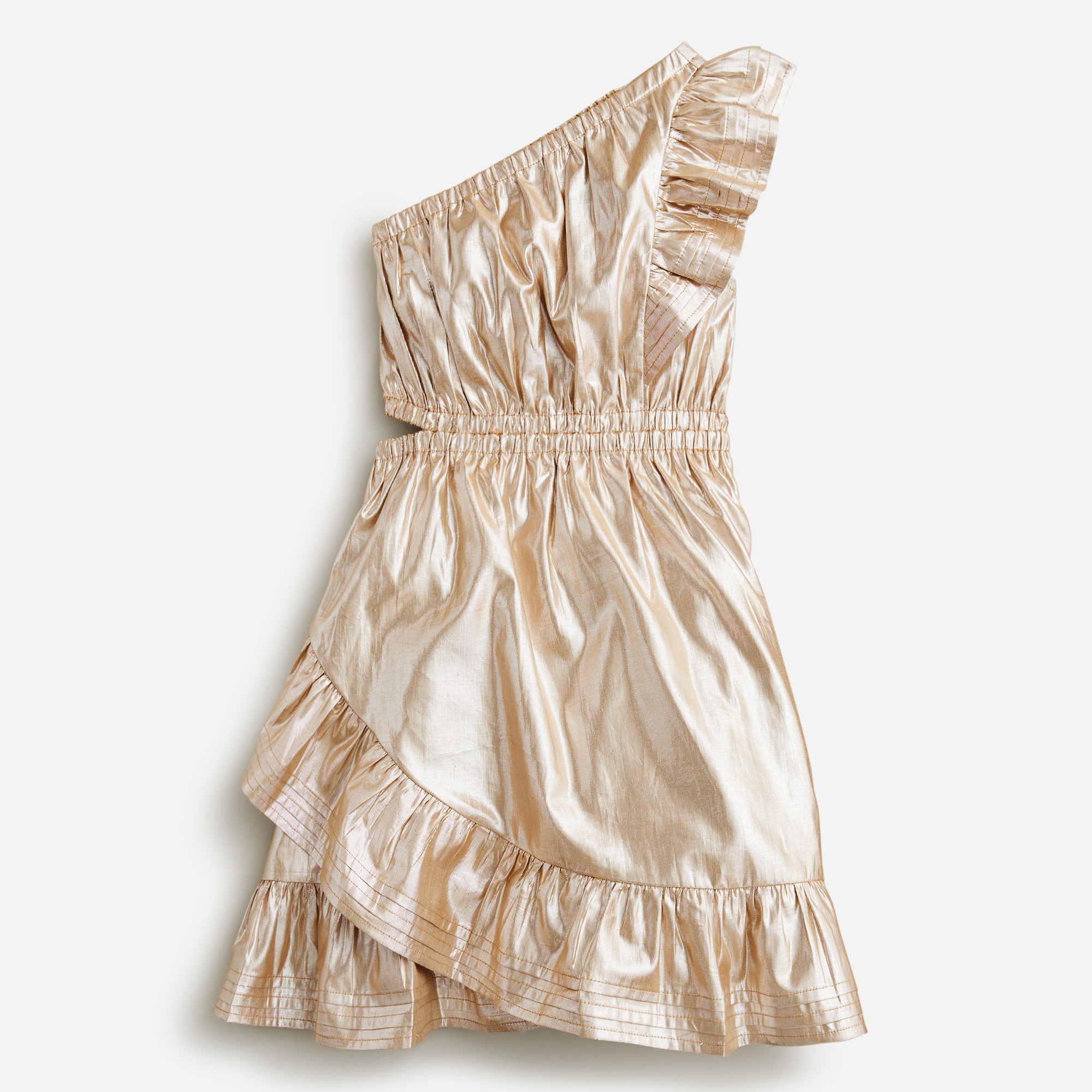  Girls' one-shoulder dress in gold lam&eacute;