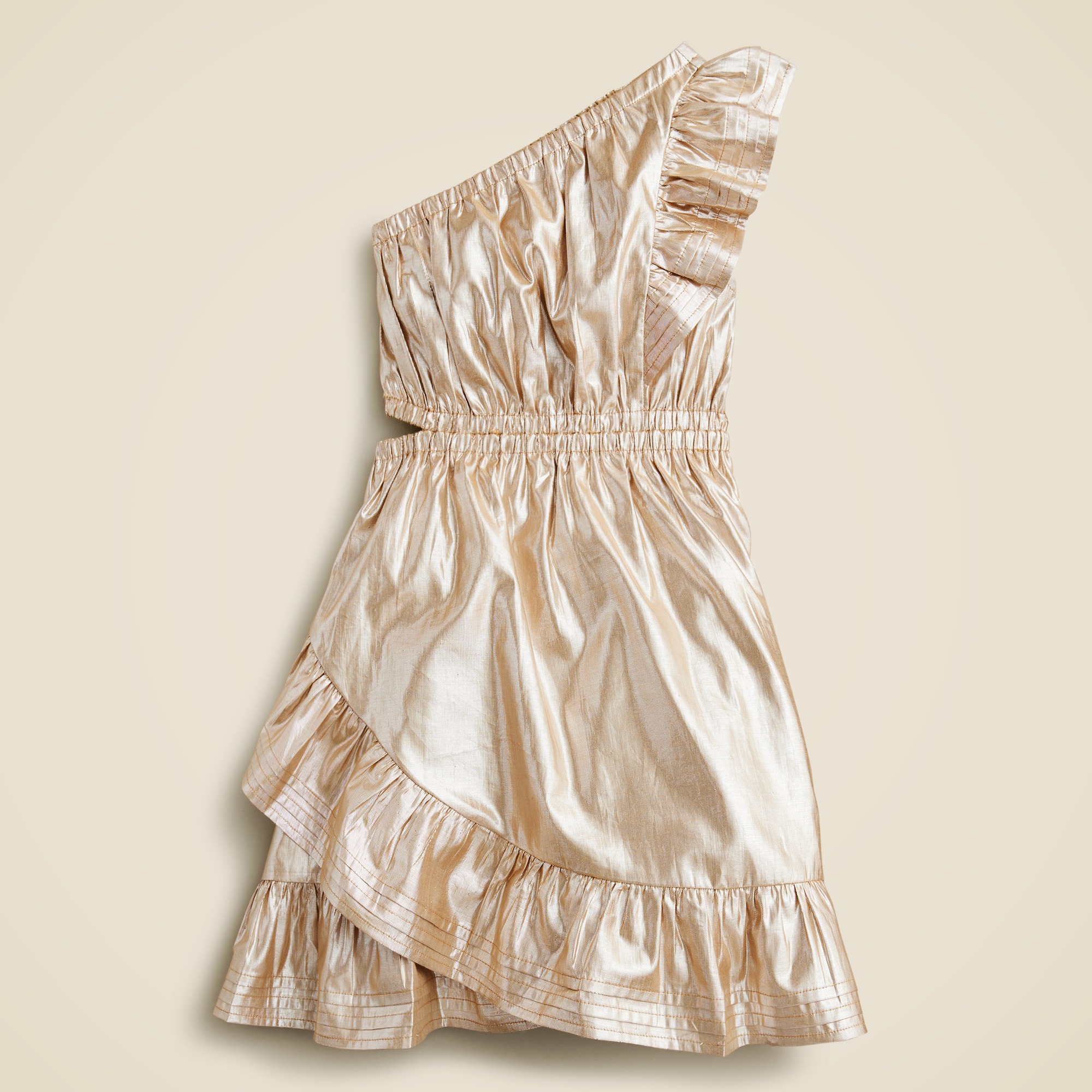 Girls' one-shoulder dress in gold lamé