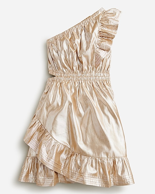  Girls' one-shoulder dress in gold lam&eacute;