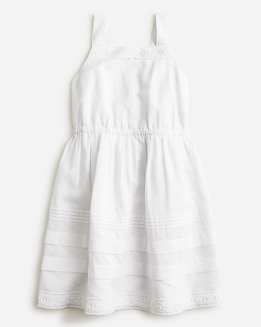  Girls' eyelet apron dress in linen-cotton blend