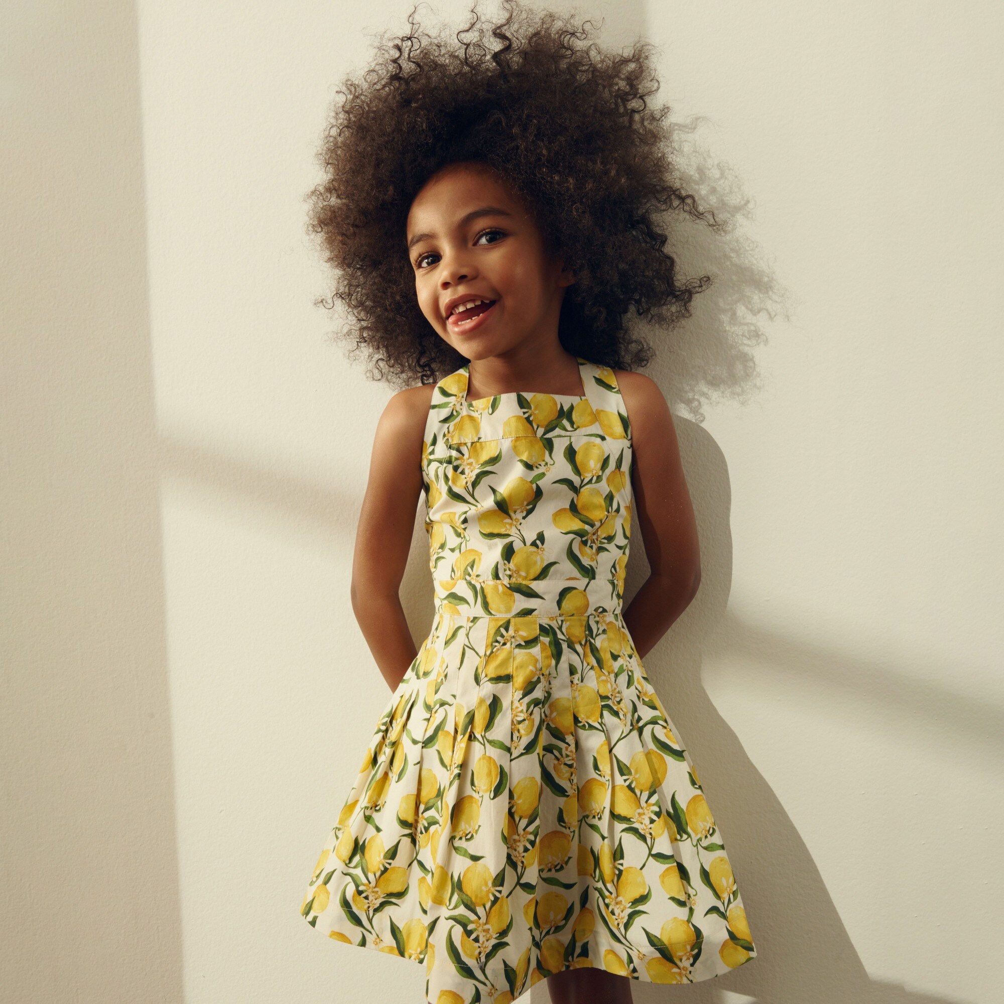 Girls apron dress in lemonade print
