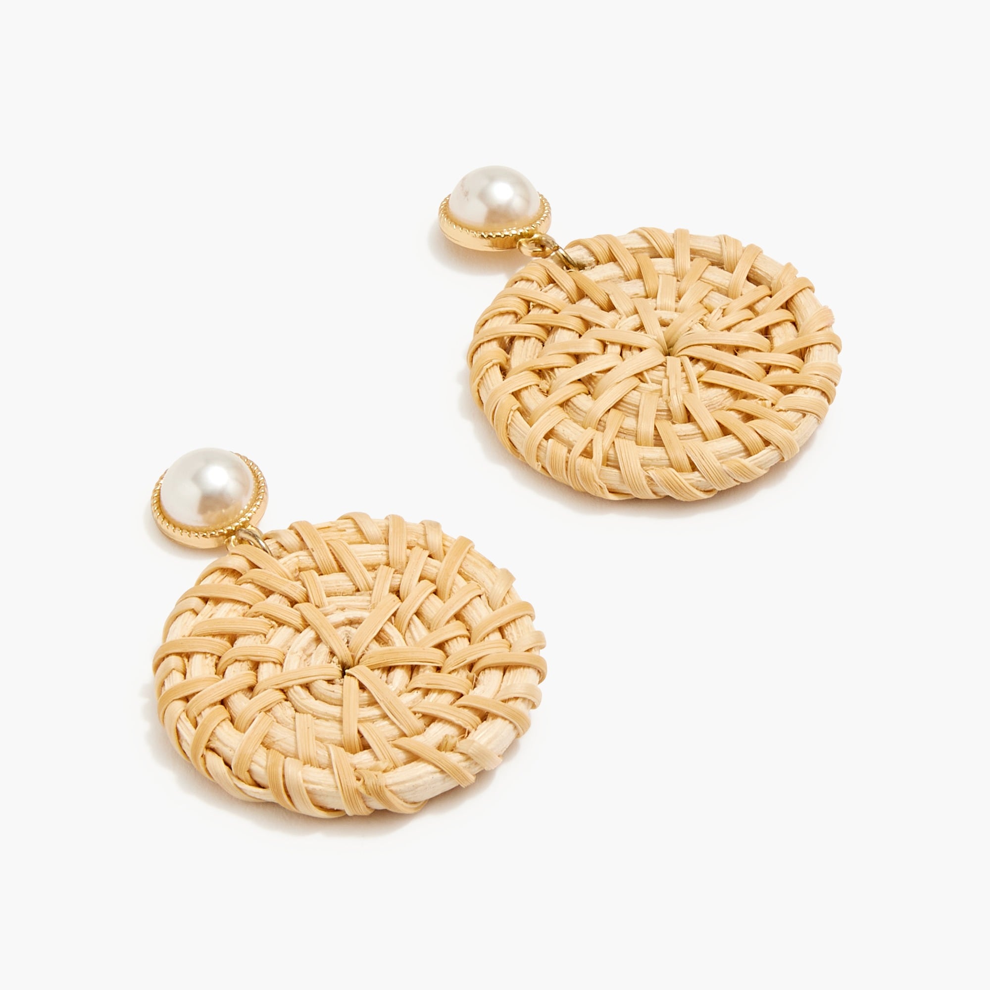 Rattan and pearl statement earrings