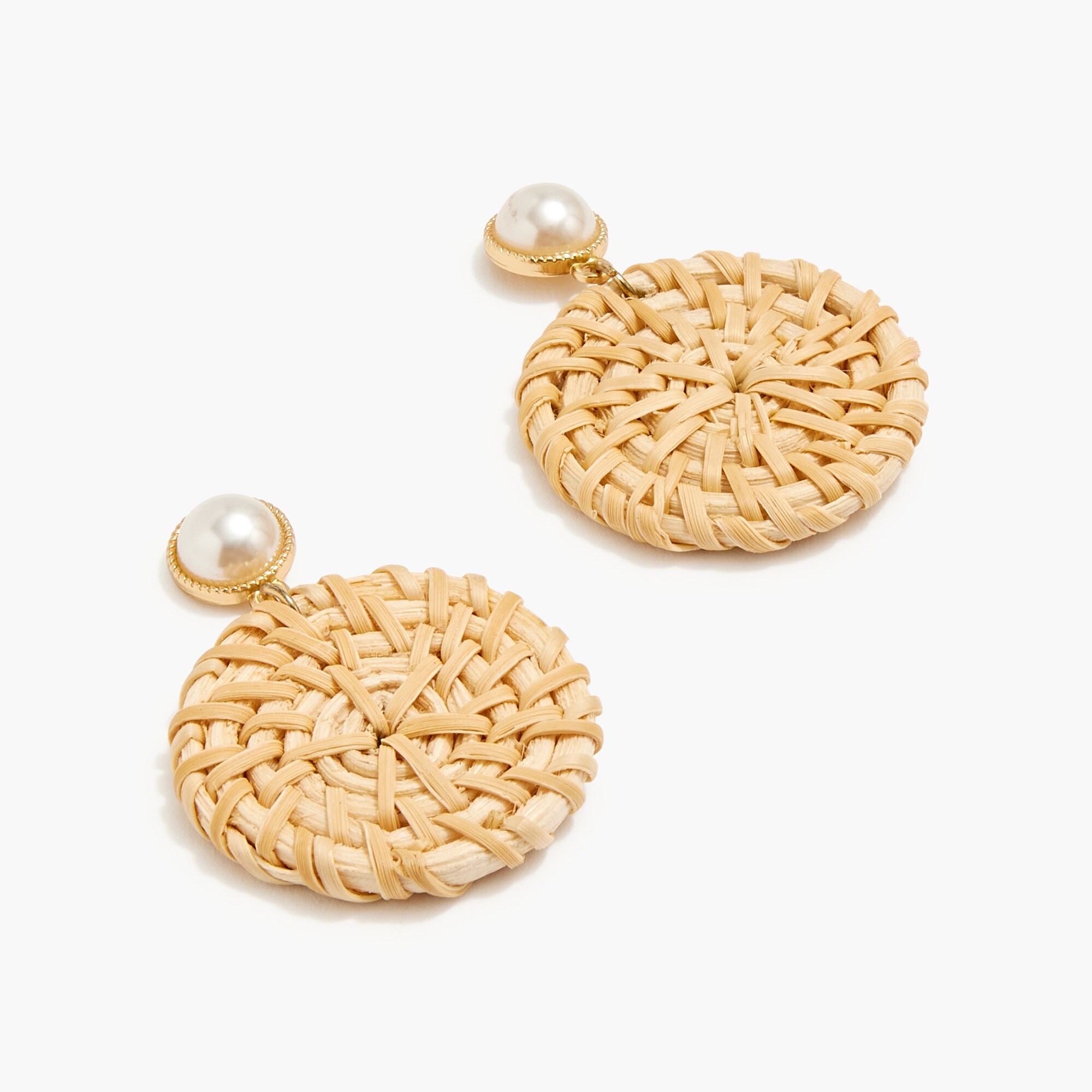 Rattan and pearl statement earrings