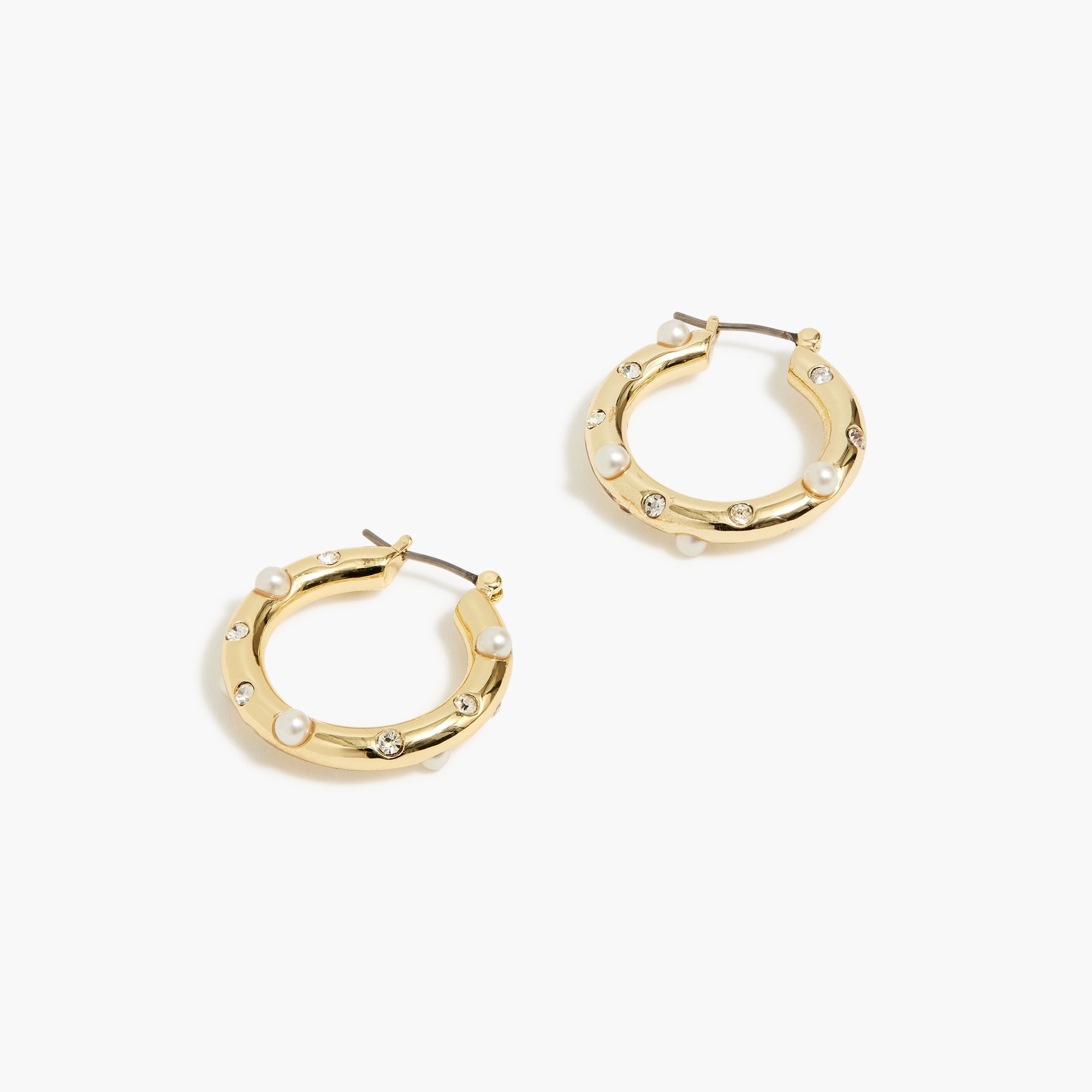 Pearl and crystal stud hoop earrings