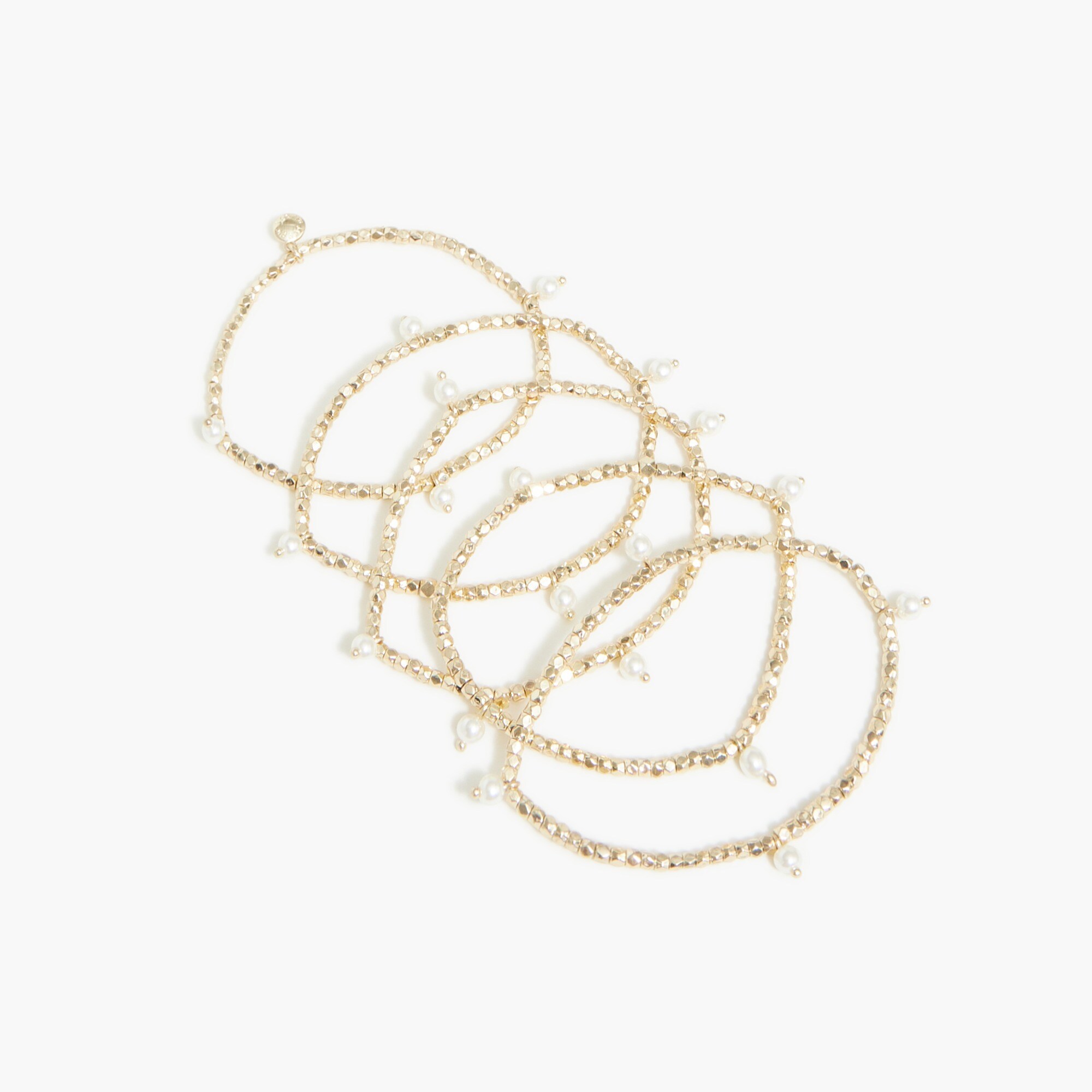 womens Gold and pearl stretch bracelets set-of-six