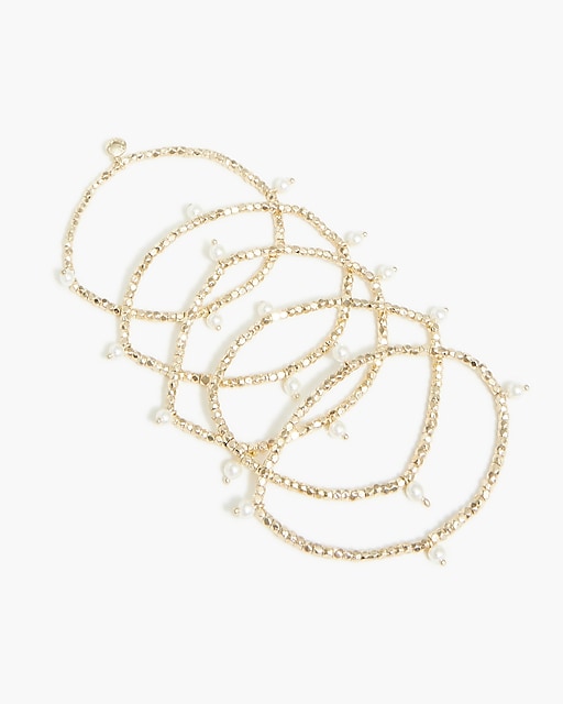 womens Gold and pearl stretch bracelets set-of-six