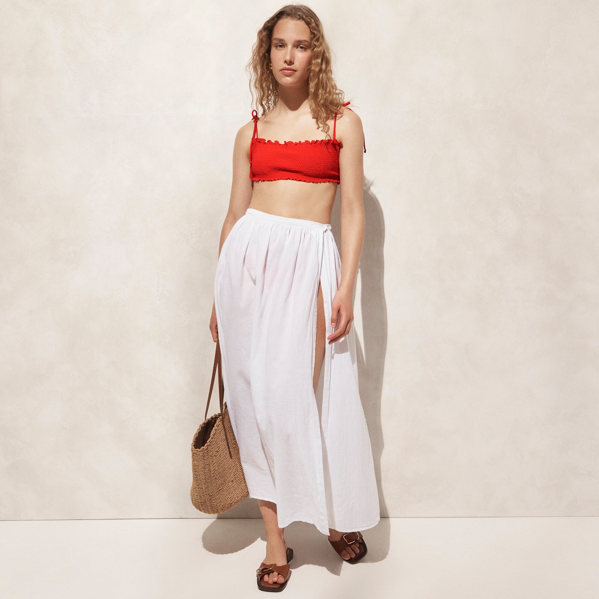 Smocked squareneck bikini top