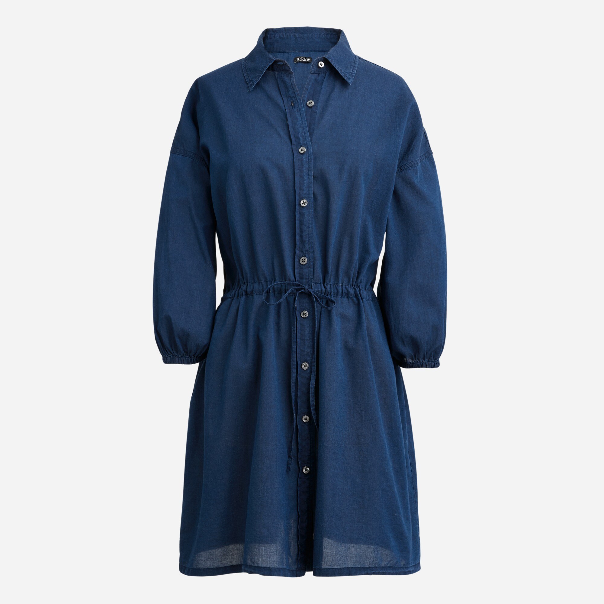 Cinched shirt-dress in indigo cotton voile
