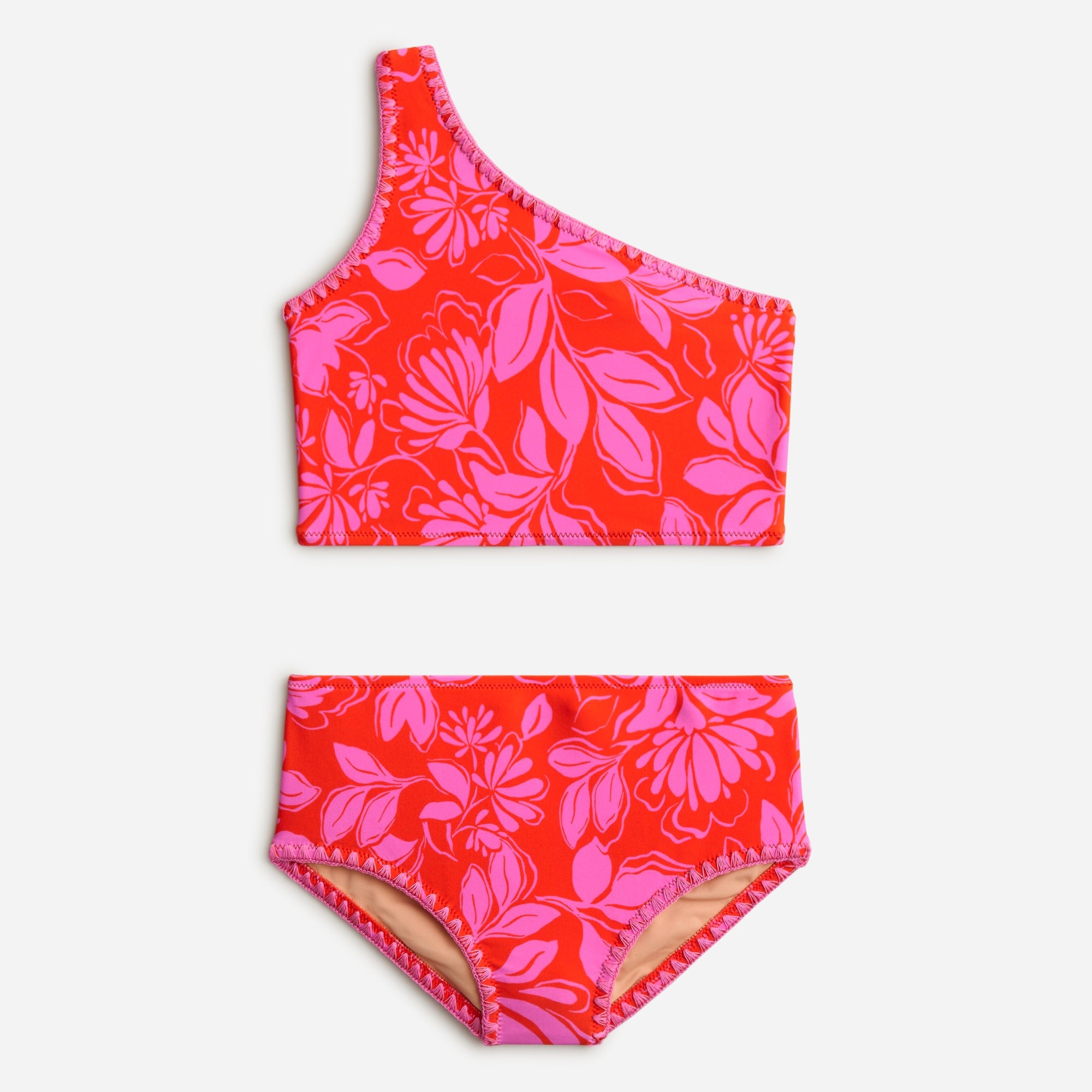  Girls' stitched one-shoulder two-piece swimsuit with UPF 50+