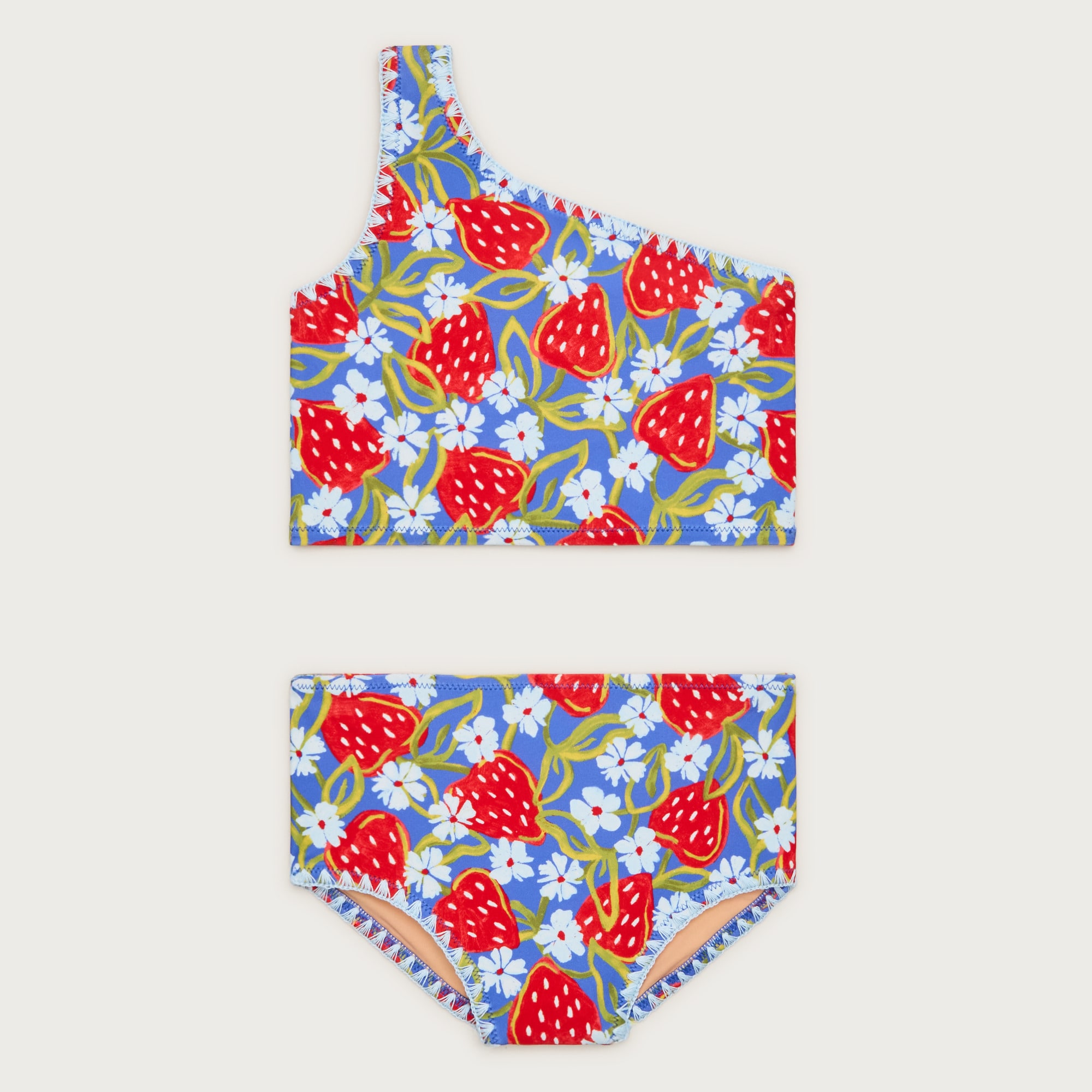 Girls' stitched one-shoulder two-piece swimsuit