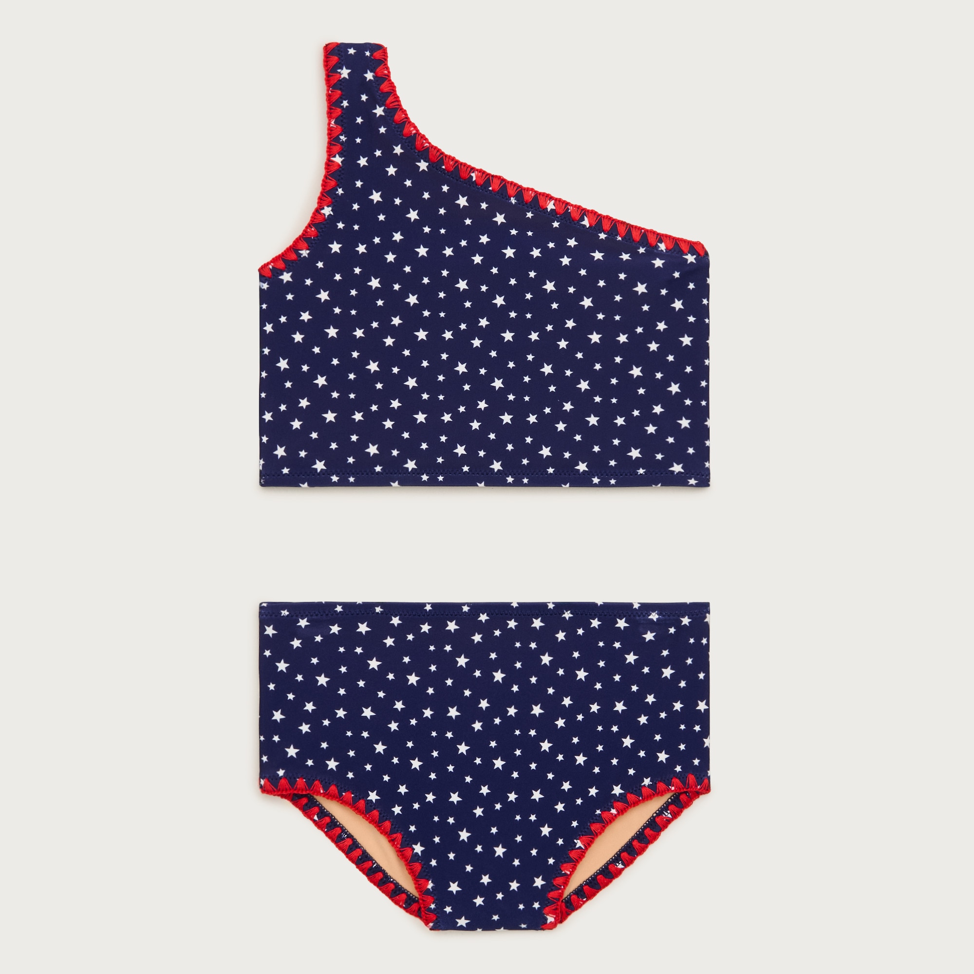 Girls' stitched one-shoulder two-piece swimsuit