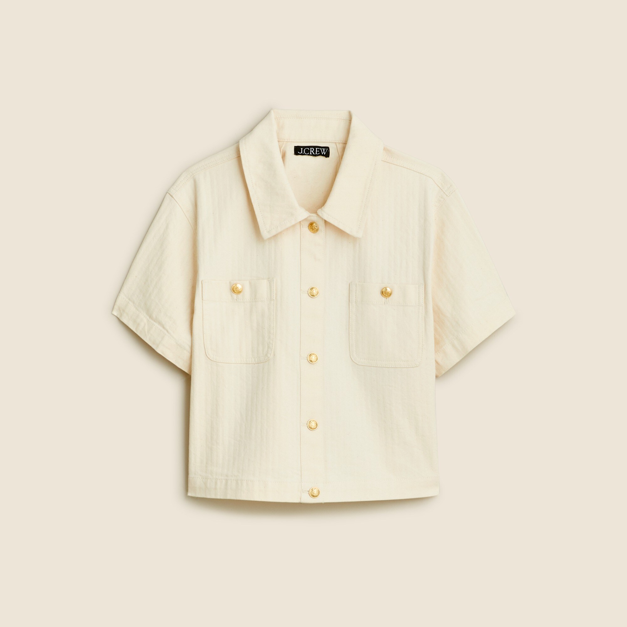 Denim button-up top in ecru