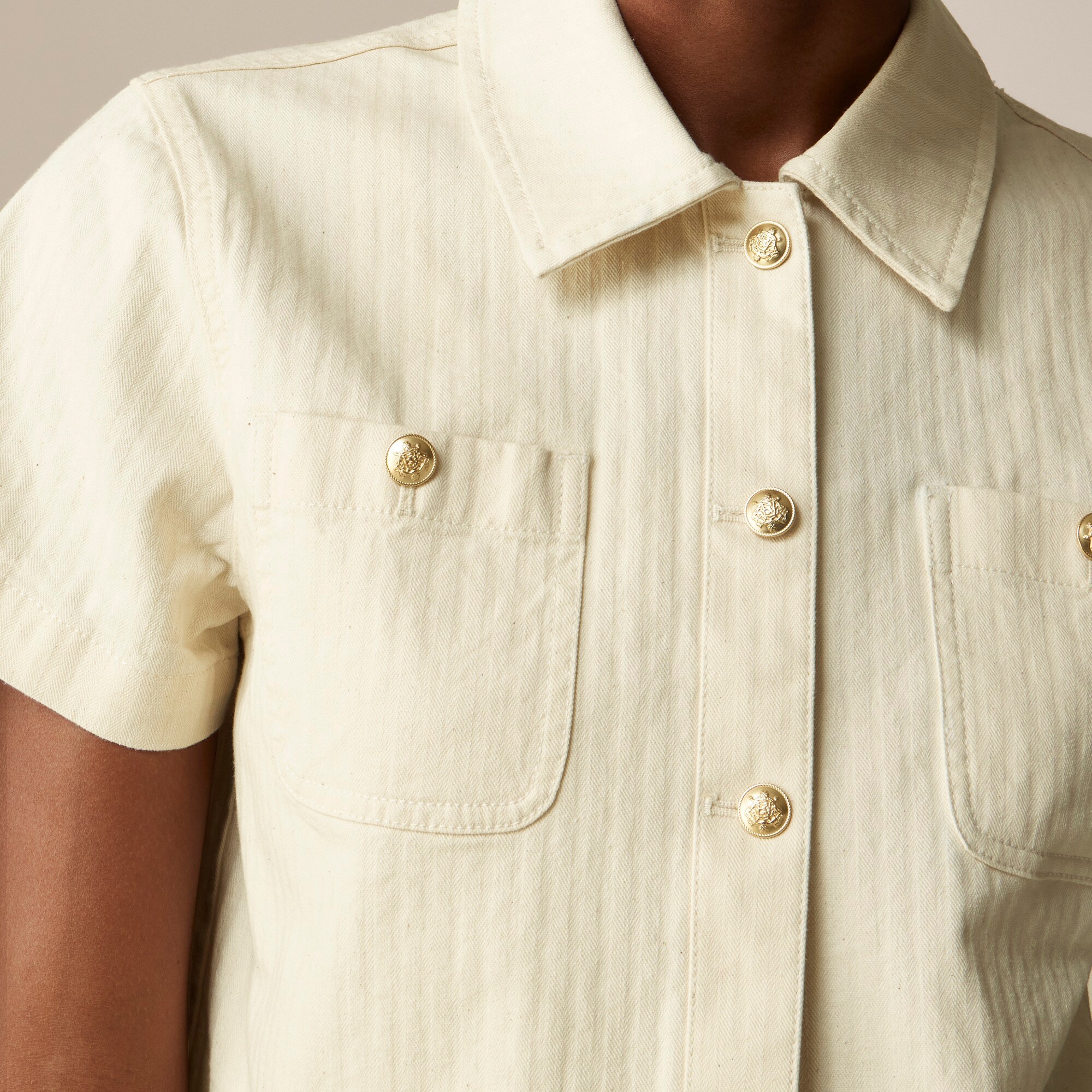 Denim button-up top in ecru
