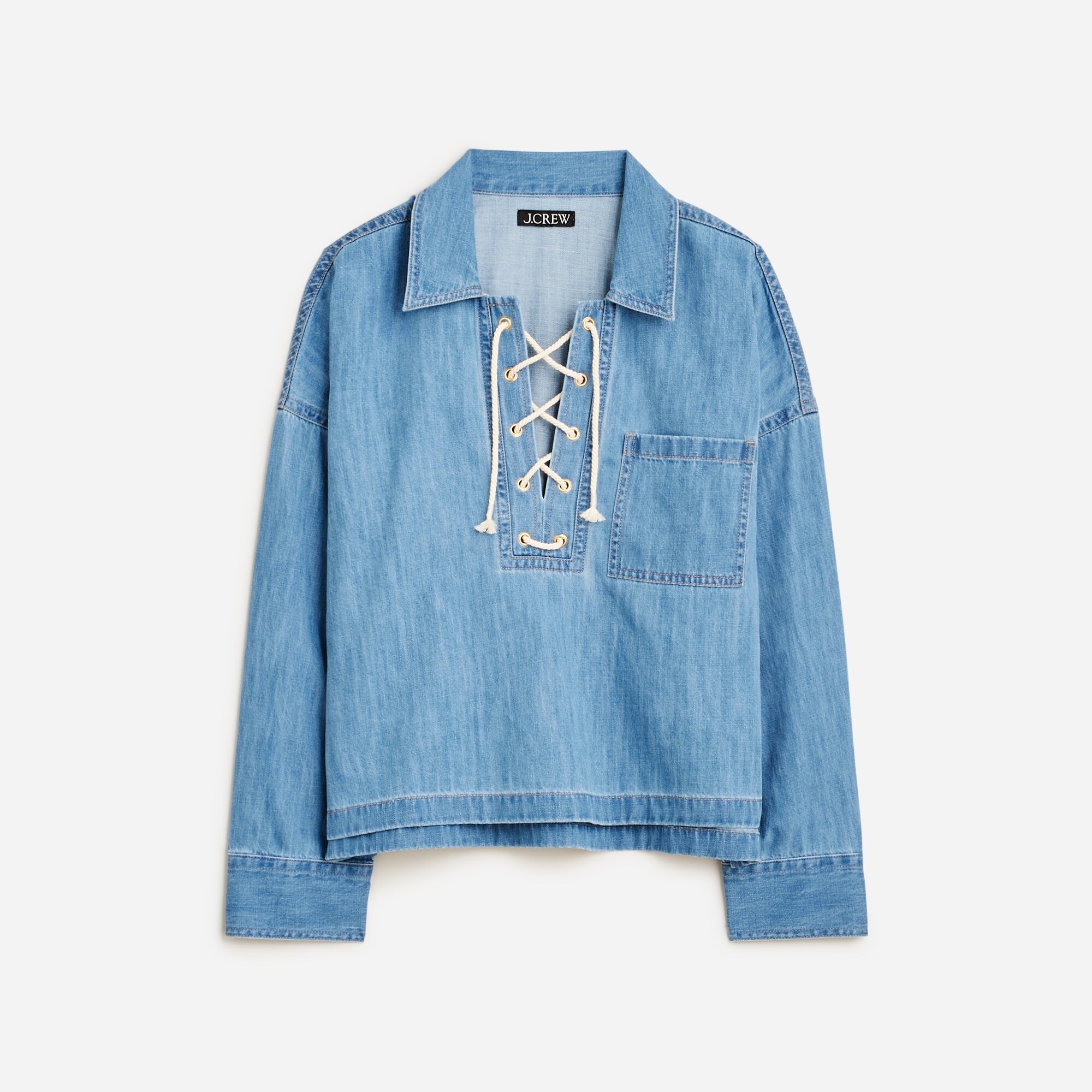  Lace-up pullover shirt in denim