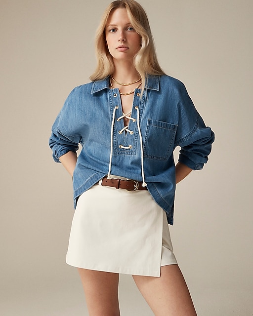 womens Lace-up pullover shirt in denim